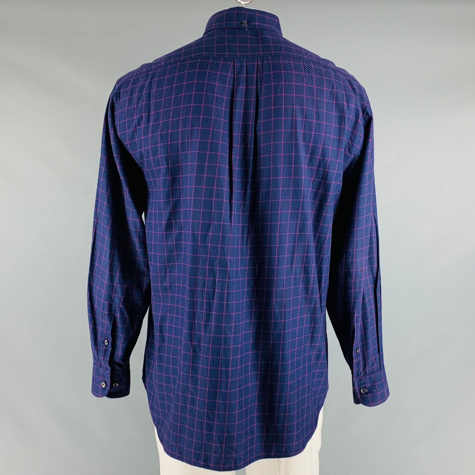 Canali Purple Fuchsia Window Pane Cotton One pocket Shirt Size US L / EU 52-54 / 3 - 3 Thumbnail