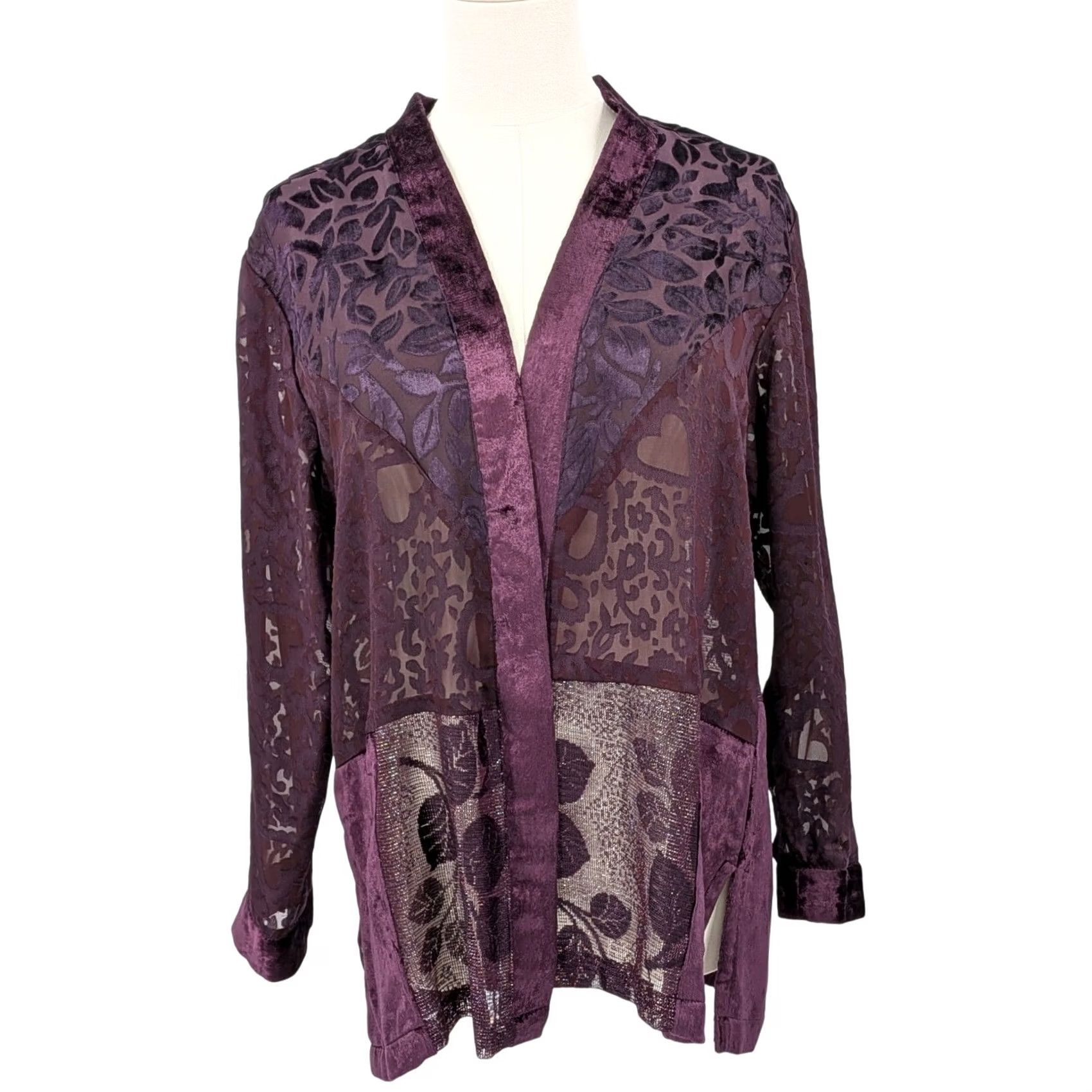 Vintage VINTAGE Sara Morgan Patchwork Burnout Velvet Jacket – Plum Purple, MP Size M / US 6-8 / IT 42-44 - 2 Thumbnail