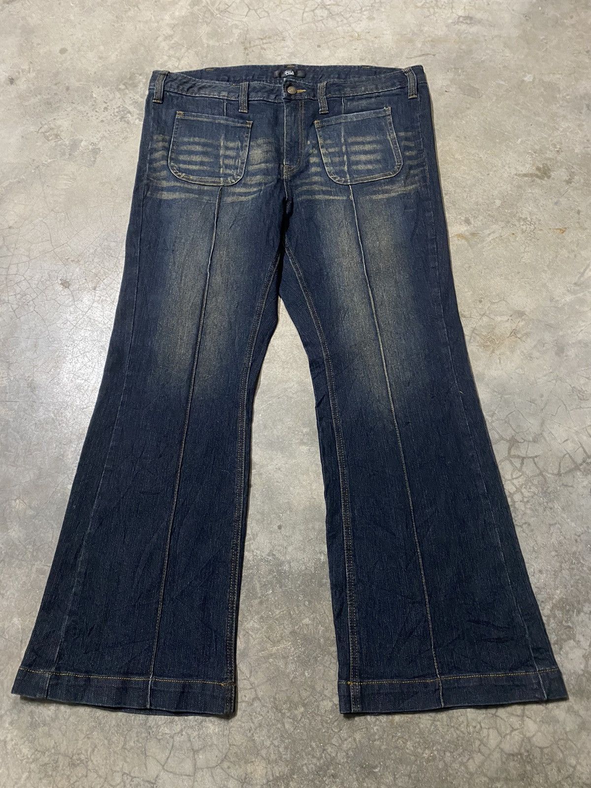 If Six Was Nine Baggy Jeans Japanese Smile Land Rusty Blue Bush Pocket Flare Size US 37 - 1 Thumbnail