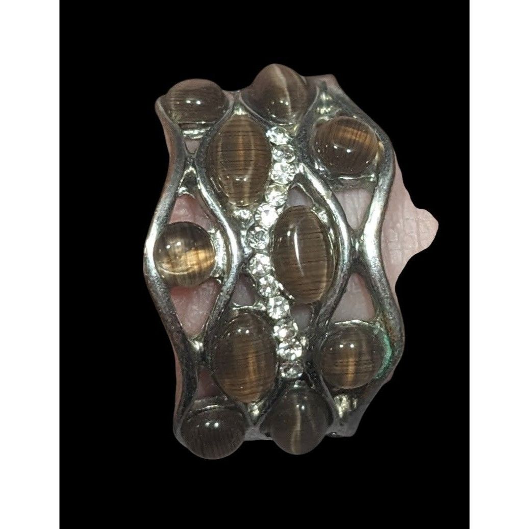Other Brown Cateye Gemmed Rhinestone Accent Silver Tone Stretch Ri Size ONE SIZE - 11 Thumbnail