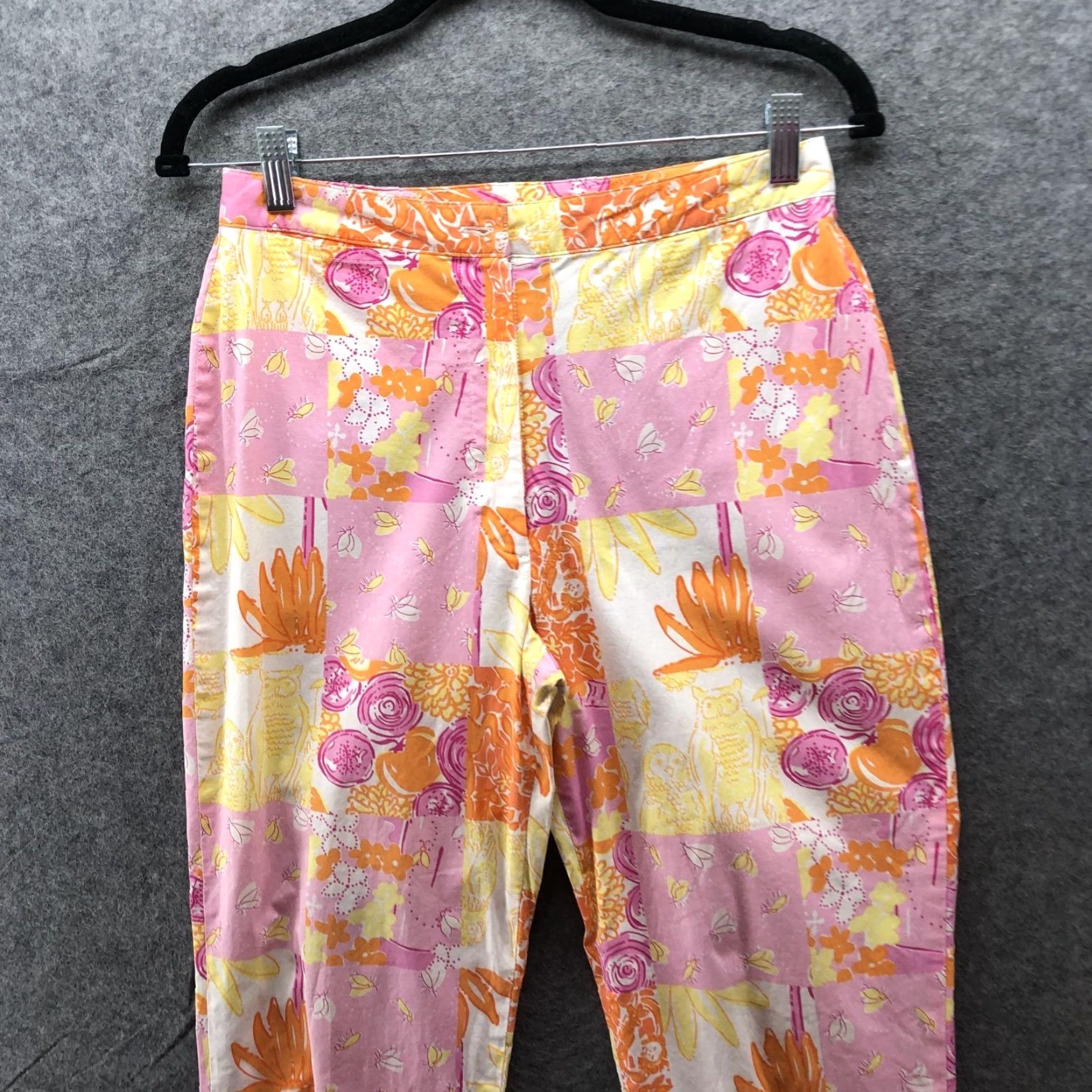 Lilly Pulitzer VINTAGE Lilly Pulitzer Patchwork Crop Pants Womens 2 Pink Orange Floral Tropical Casual Summer 2 Womens Pants Cropped Size 26" / US 2 / IT 38 - 3 Thumbnail