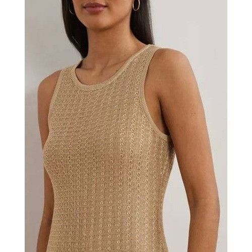 Lauren Ralph Lauren LRL Ralph Lauren Tan Crochet Sleeveless Midi Dress Womens L Size L / US 10 / IT 46 - 18 Thumbnail