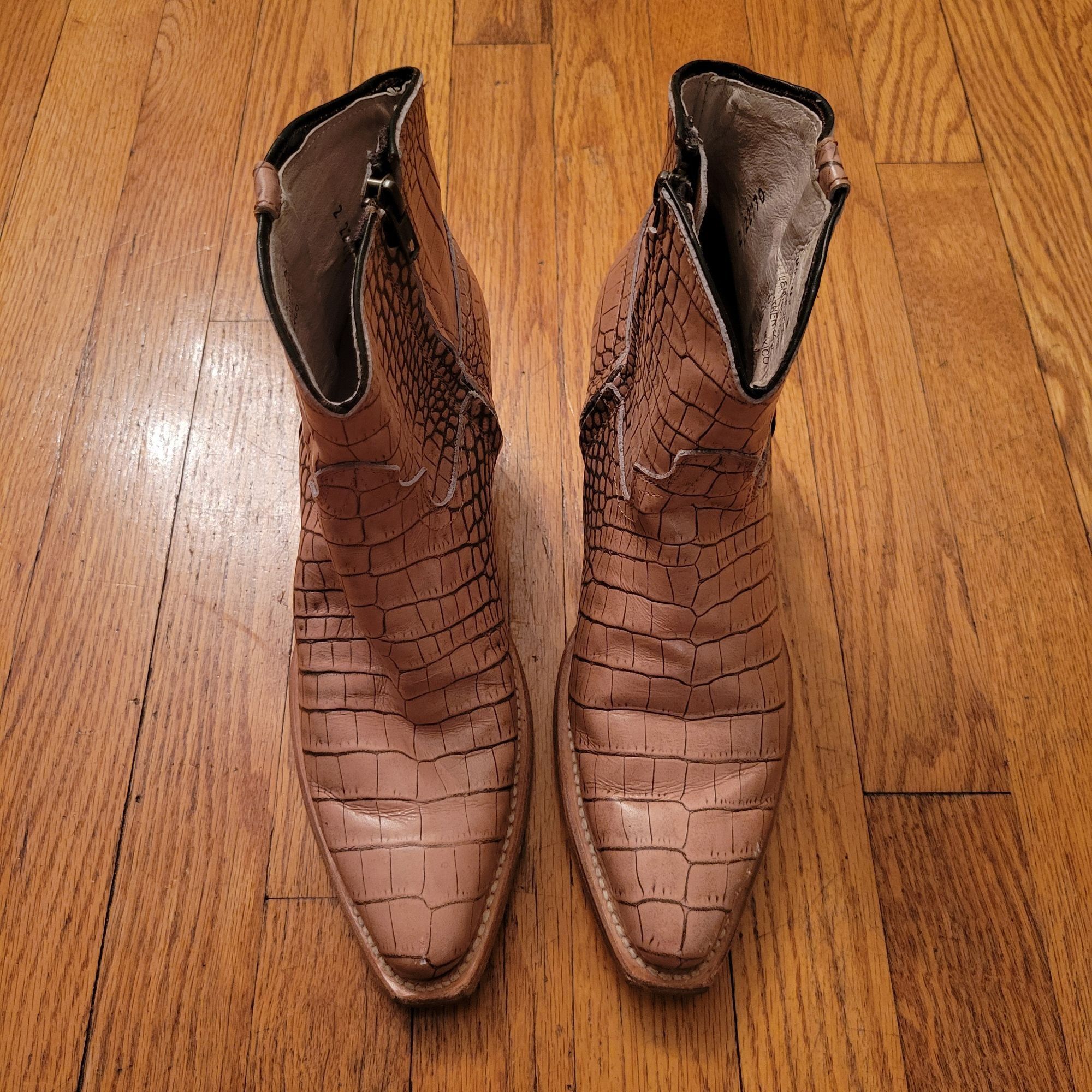 FREEBIRD Freebird MIRAMAR Brown Leather Western Ankle Boots 8 Croc Em Size US 8 / IT 38 - 2 Thumbnail