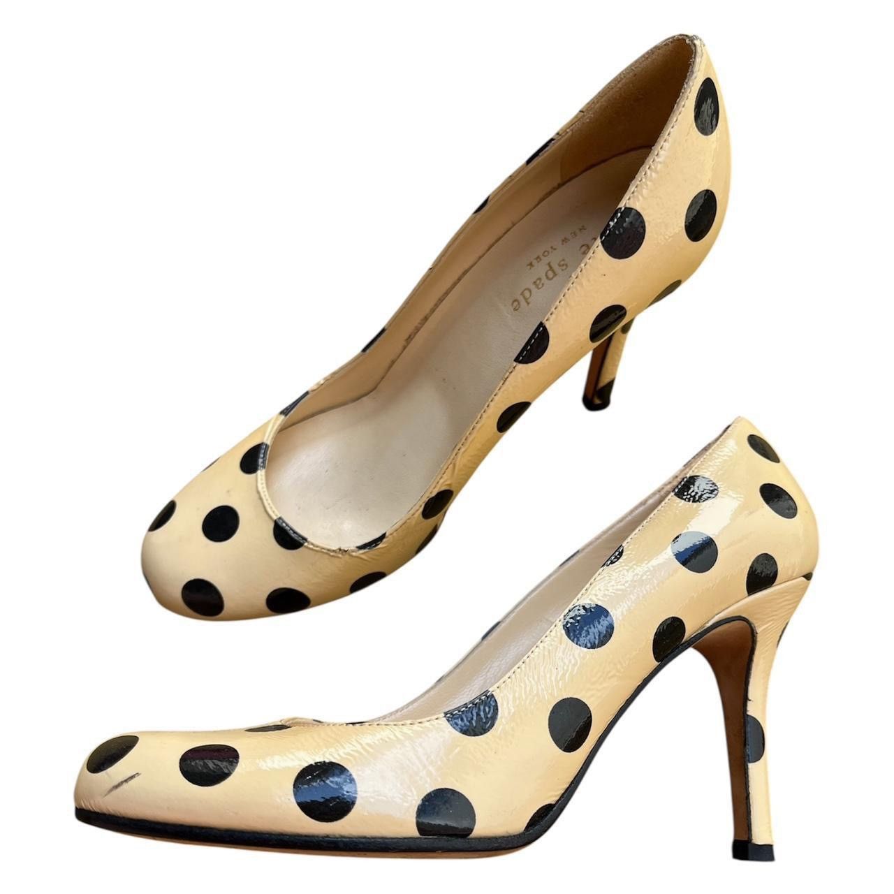 Kate Spade New York Polka Dot Patent Leather Heel Shoes in Beige, Women's (Size 5)