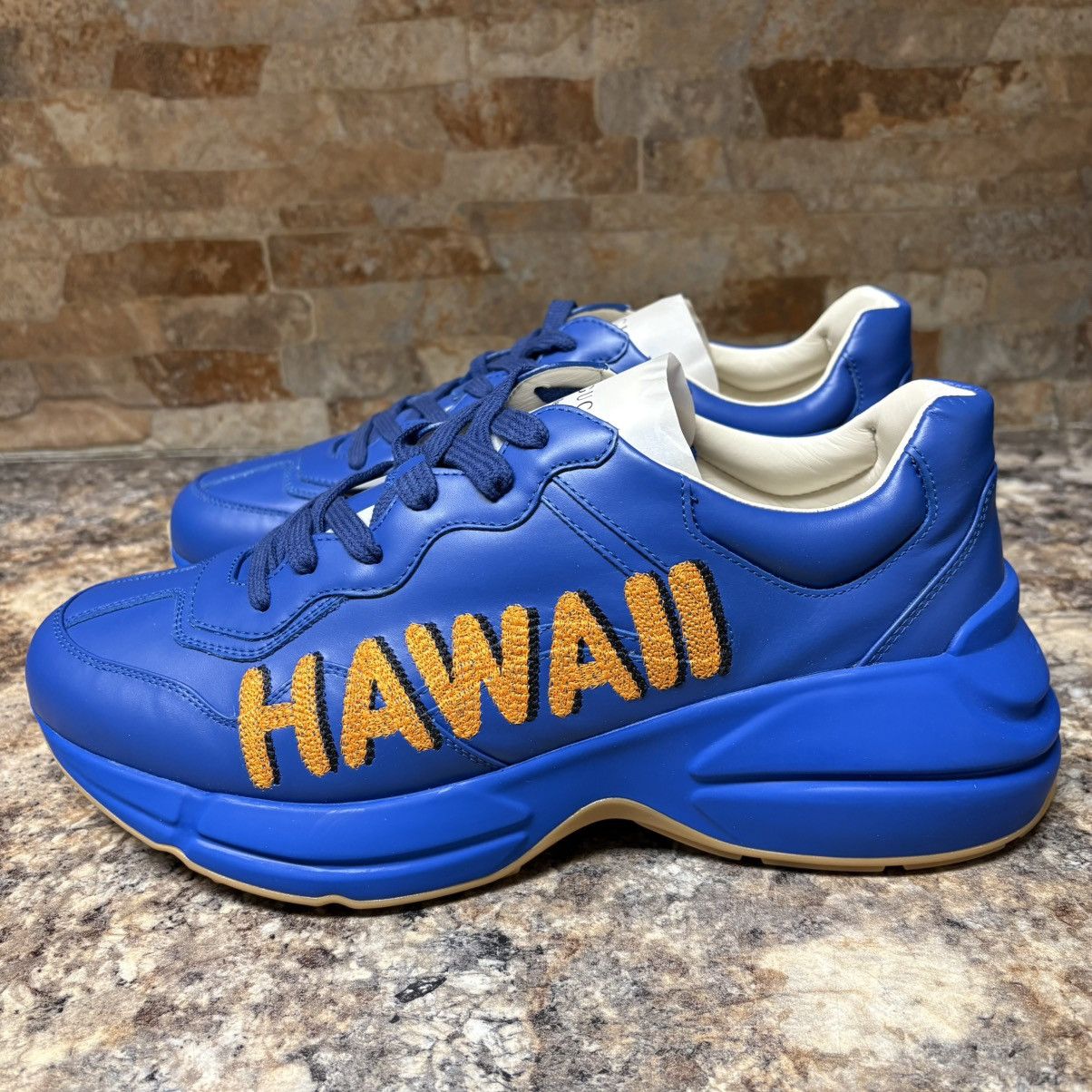 Gucci Gucci Rython Hawaii Blue Leather Sneakers Size 9 Size US 9 / EU 42 - 2 Thumbnail