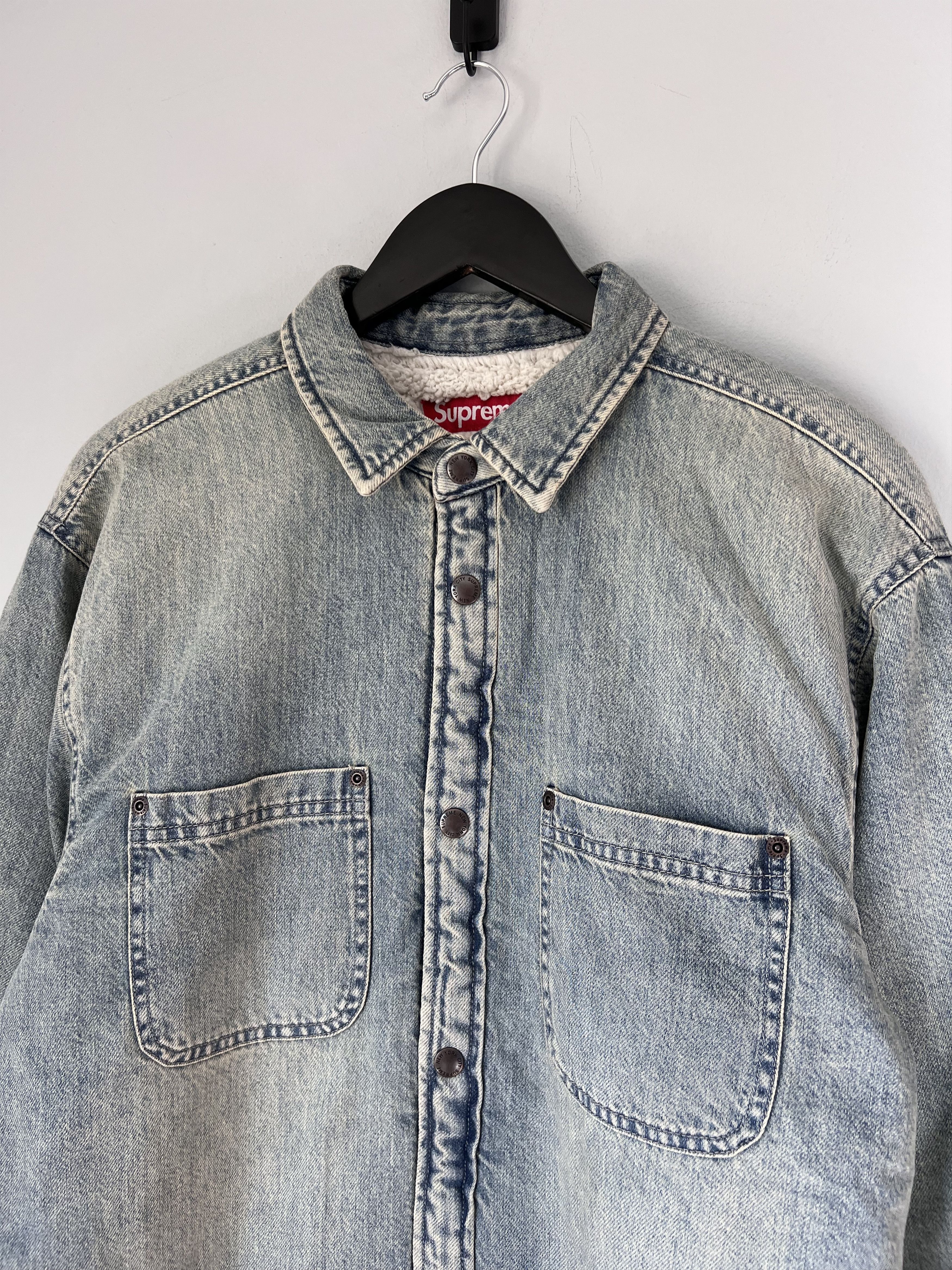 Supreme Supreme Faux Shearling Denim Work Shirt in Washed Indigo Size US M / EU 48-50 / 2 - 4 Thumbnail