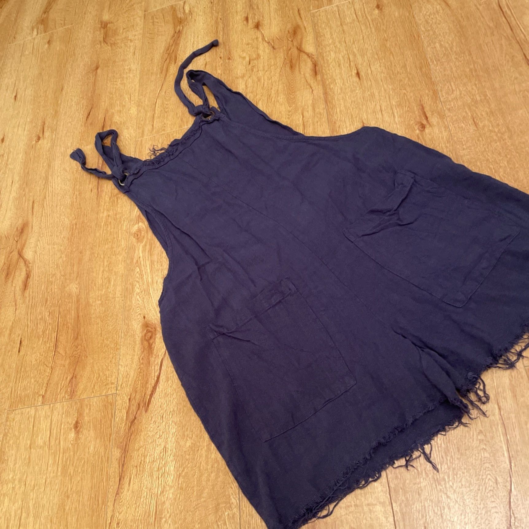Vintage Natural Life Carly Overall Shorts Large Tie Front Navy Linen Blend Boho Casual Women Large Tie Front Shorts Size 36" / US 14 / IT 50 - 3 Thumbnail