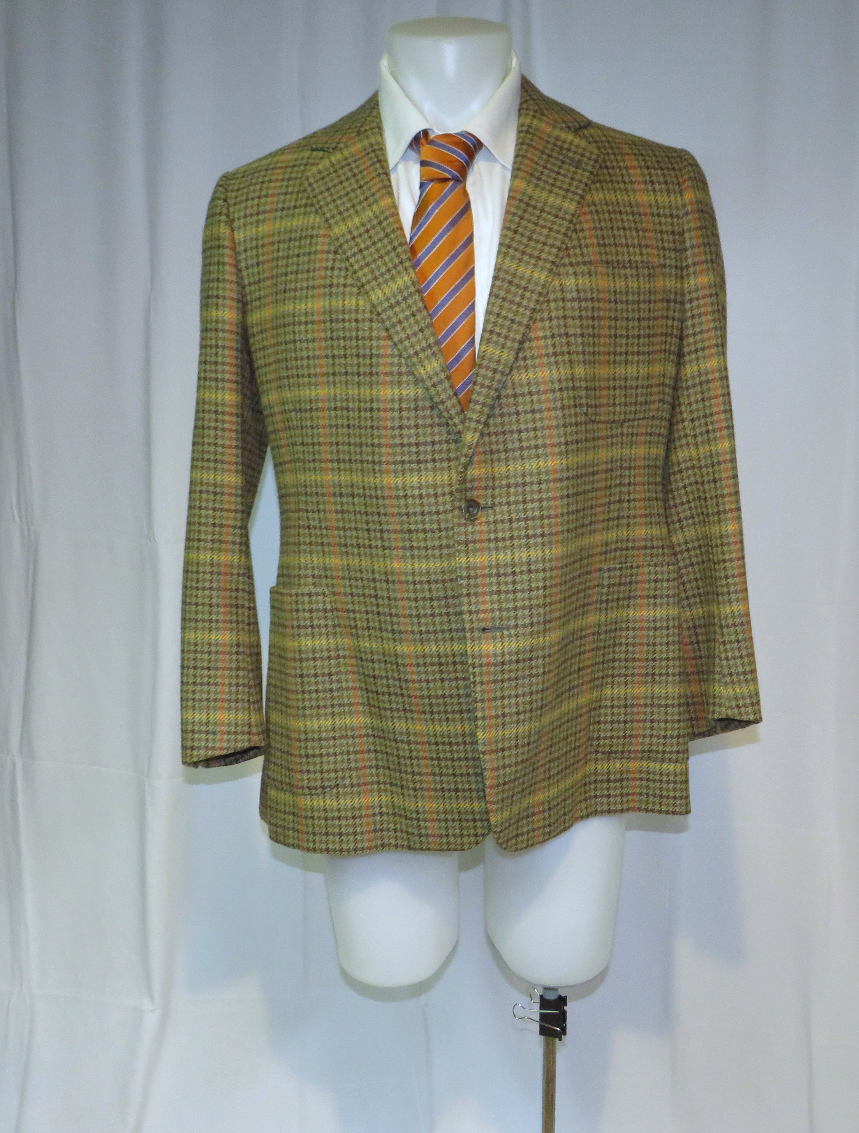 Savile Row B. Burstow Brown Gun Check Plaid Two Button Sport Coat Size 40L - 7 Thumbnail