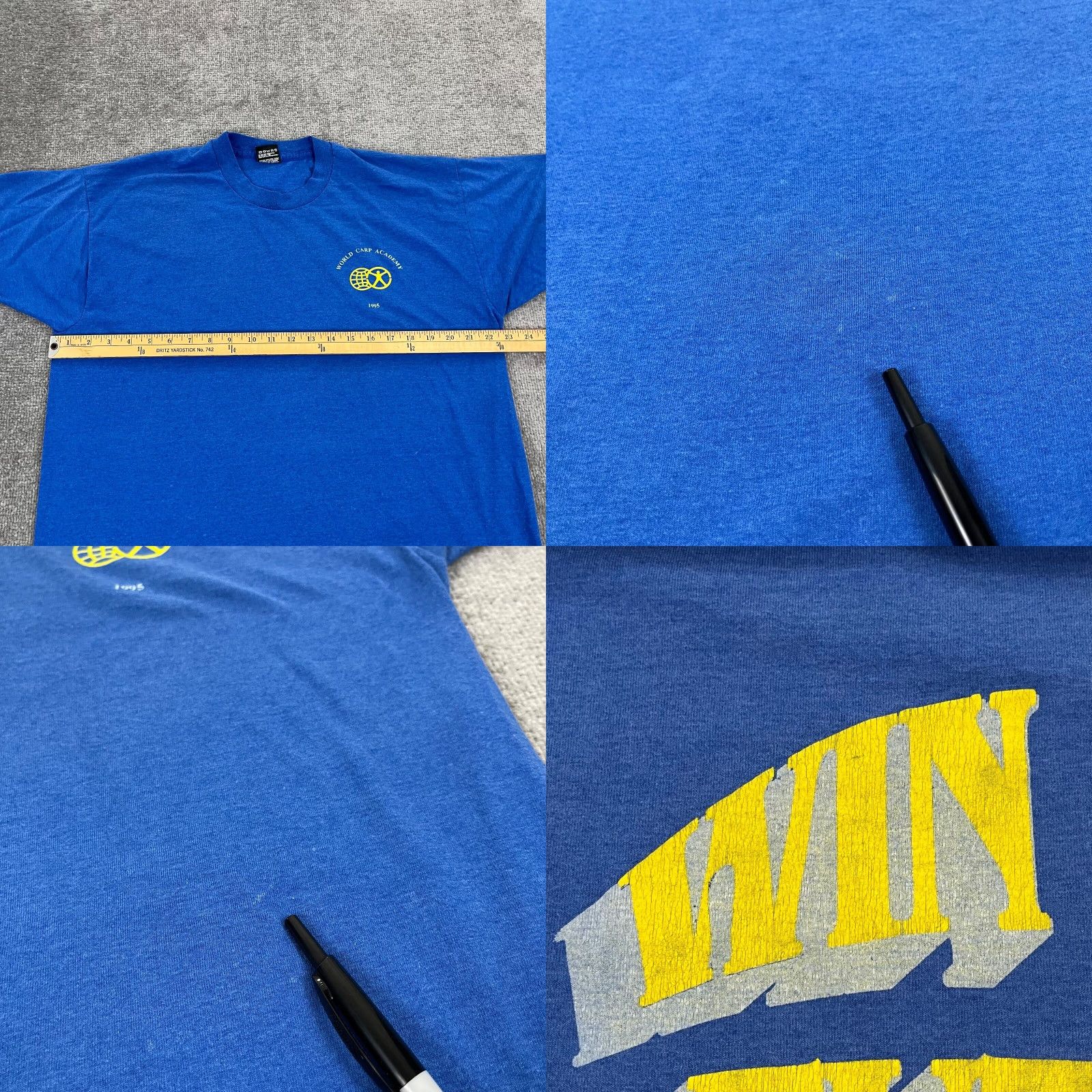 Fruit Of The Loom VINTAGE Fruit of the Loom Shirt Mens XL Blue World Carp Academy Graphic Tee USA 1995 90s Size US XL / EU 56 / 4 - 8 Thumbnail