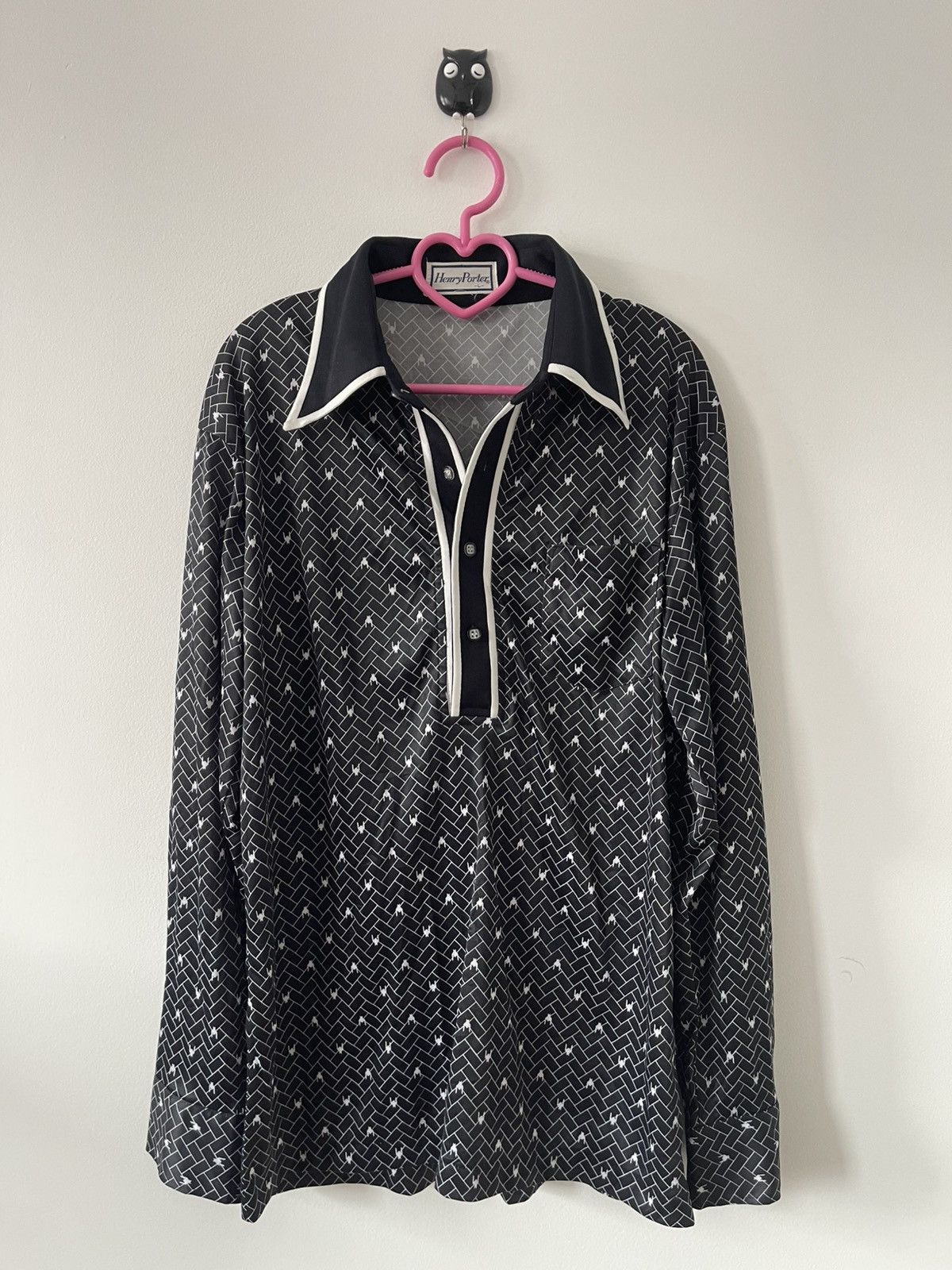 Vintage Rare 70s Retro HENRY PORTER Big Collar Houndstooth All Over Size US L / EU 52-54 / 3 - 1 Thumbnail