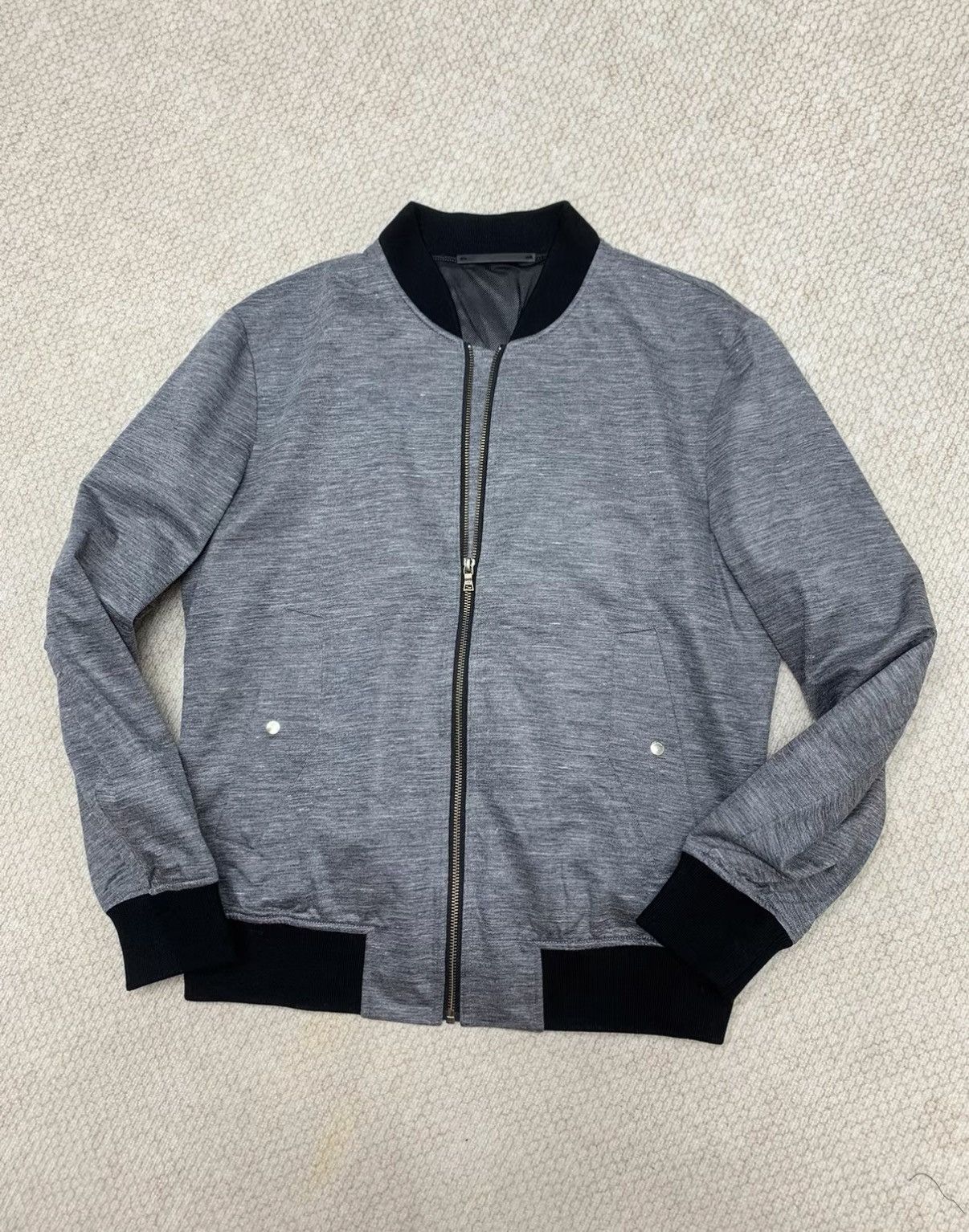 Paul Smith PAUL SMITH Grey Knit Black Collar Baseball Jacket Size US XL / EU 56 / 4 - 2 Thumbnail