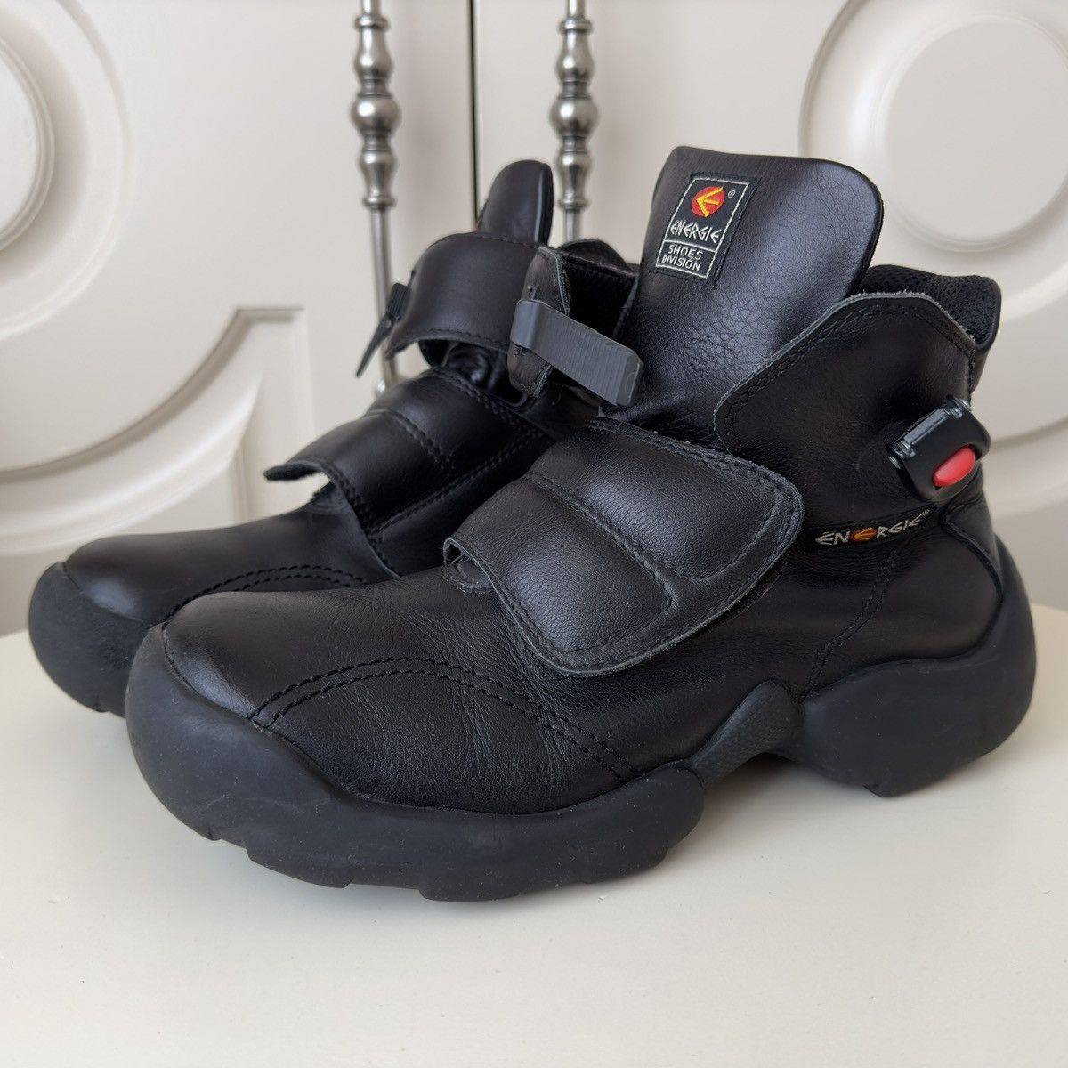 ENERGIE 1990s 'Garnett' Black Leather Buckle Boots Size 41