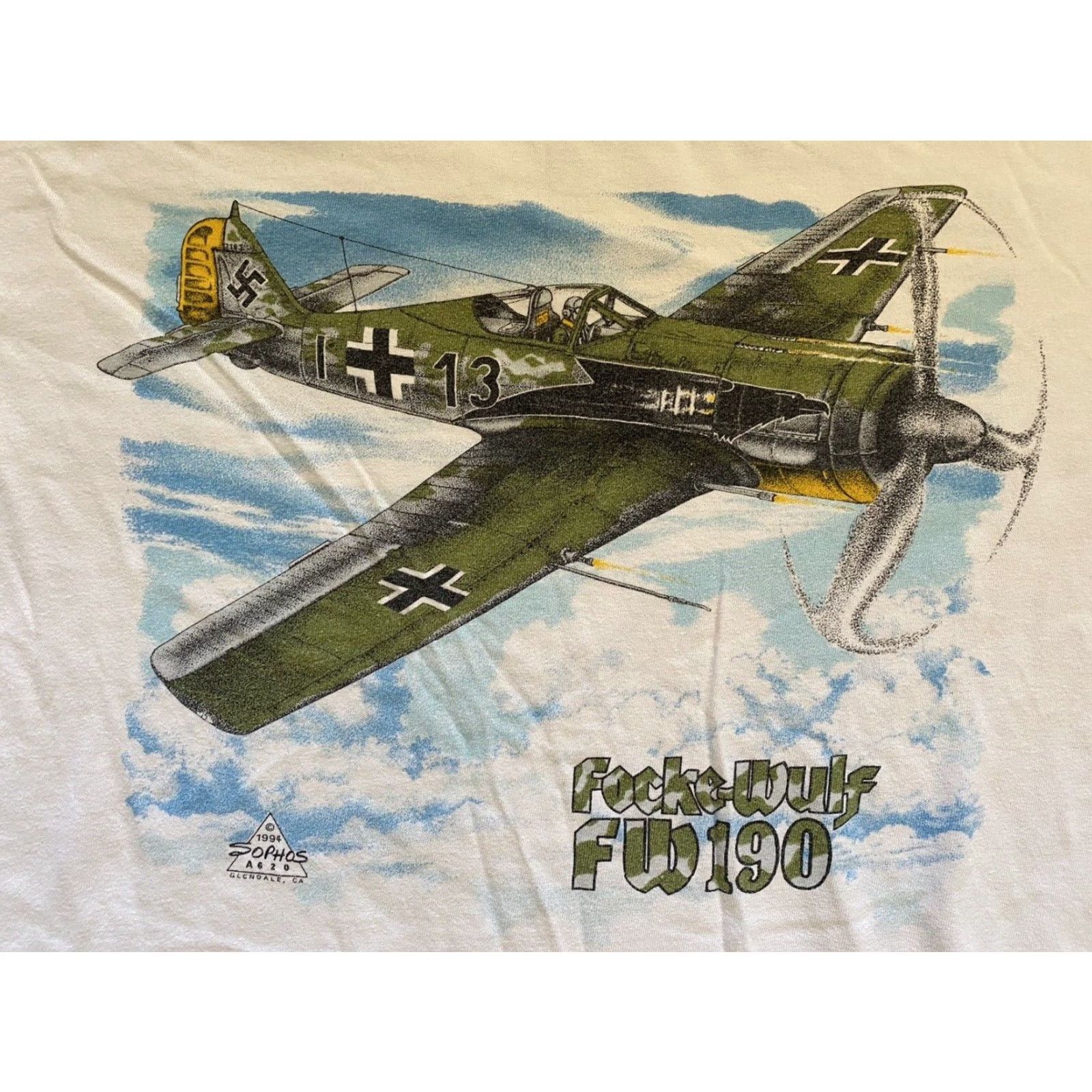 Vintage VINTAGE 1994 Oneita T Shirt XL 46-48 Focke-Wulf FW190 Single Stitch German Plane Mens Shirt White 90s Military Classic Size US XL / EU 56 / 4 - 3 Thumbnail