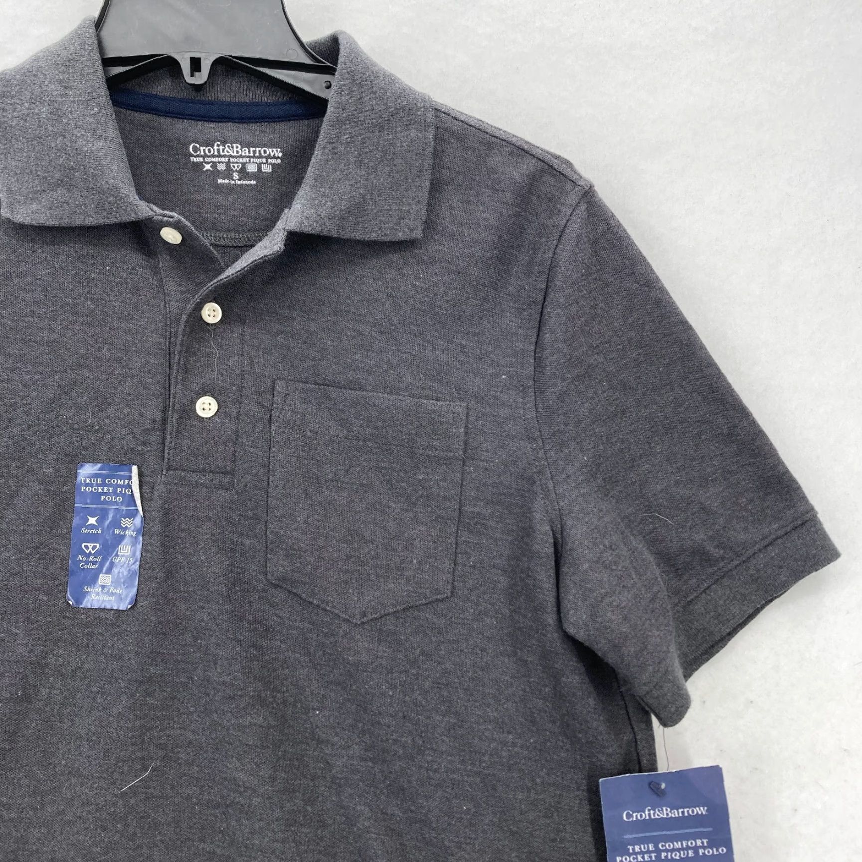Croft & Barrow Croft & Barrow True Comfort Pocket Pique Polo Mens Small Dark Gray Wicking NWT Size US S / EU 44-46 / 1 - 2 Thumbnail
