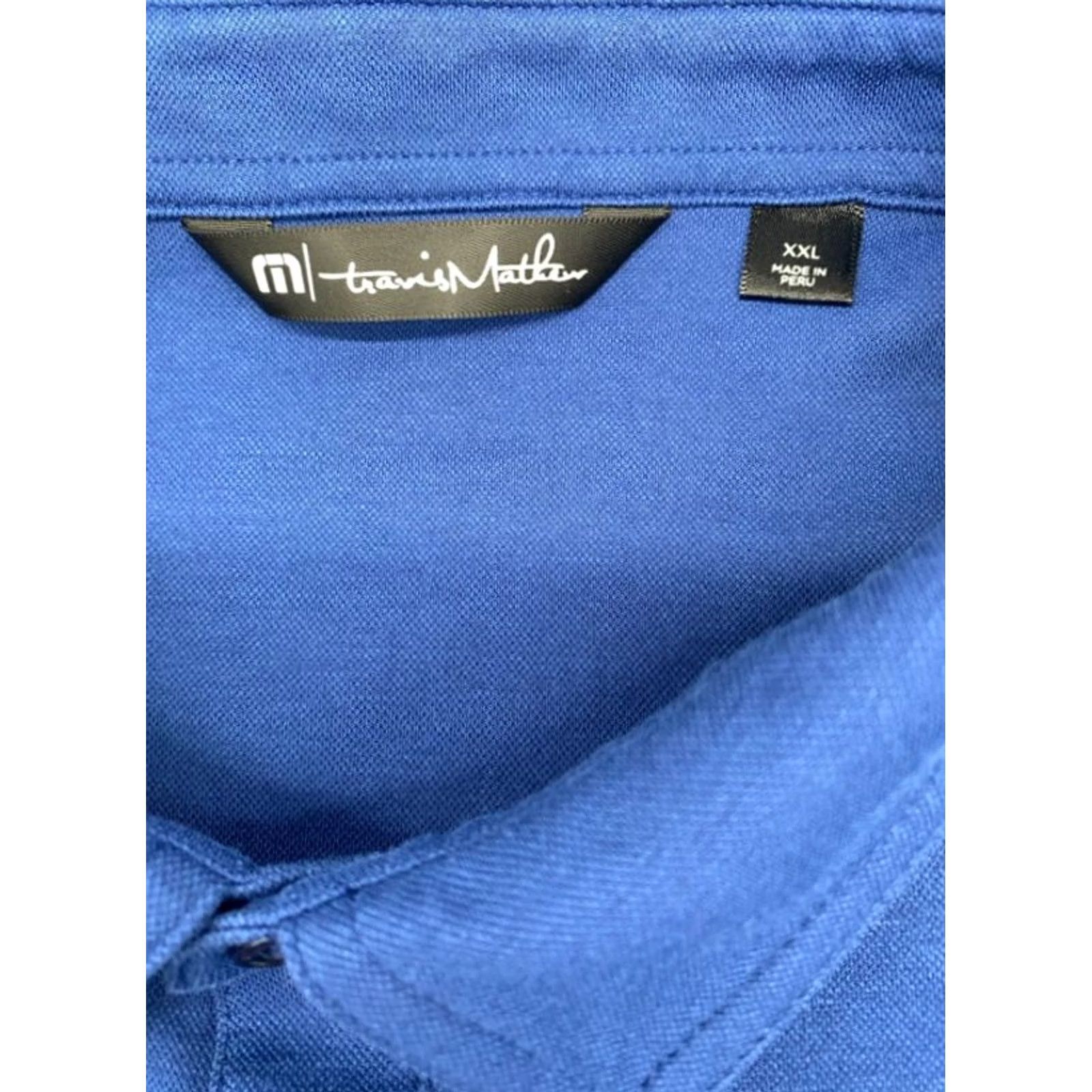TravisMathew Travis Matthews Polo Shirt Men 2XL Blue Chest Stripe Golf Shirt Short Sleeve Cotton Polyester Knit Polo Men Size US XXL / EU 58 / 5 - 3 Thumbnail