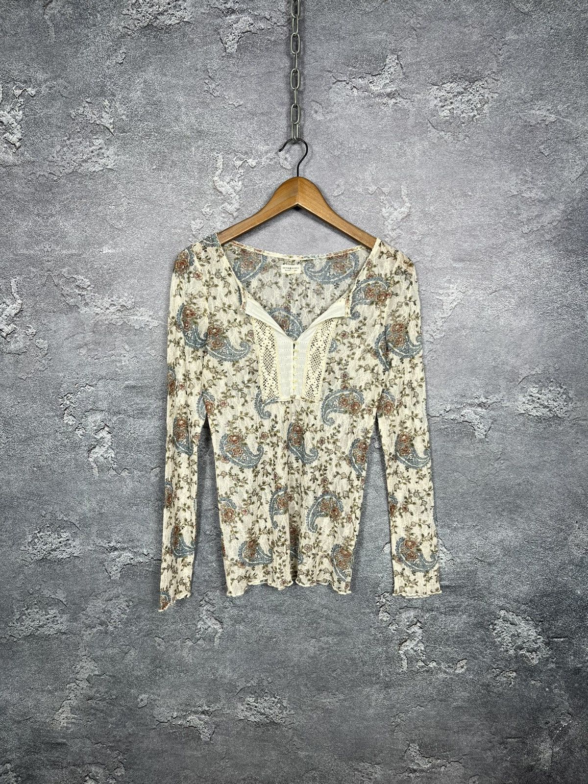 Denim & Supply Ralph Lauren Denim & Supply Paisley And Floral Lace Henley Top Size Small Size M / US 6-8 / IT 42-44 - 2 Thumbnail