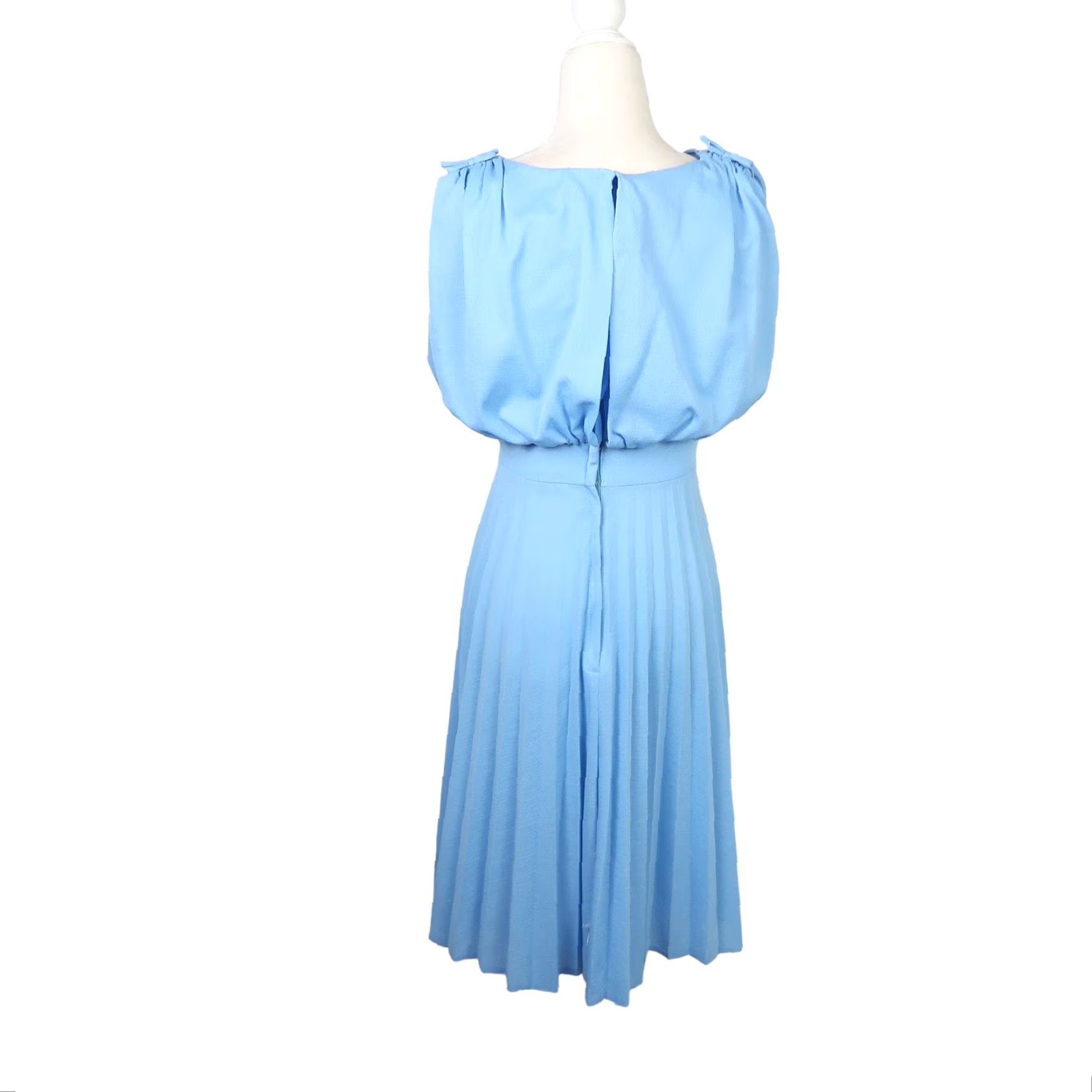 Vintage VINTAGE 70s Blue Blouson Pleat Midi Party Dress Sleeveless Zip Back Size 10 Women Size 32" / US 10 / IT 46 - 4 Thumbnail