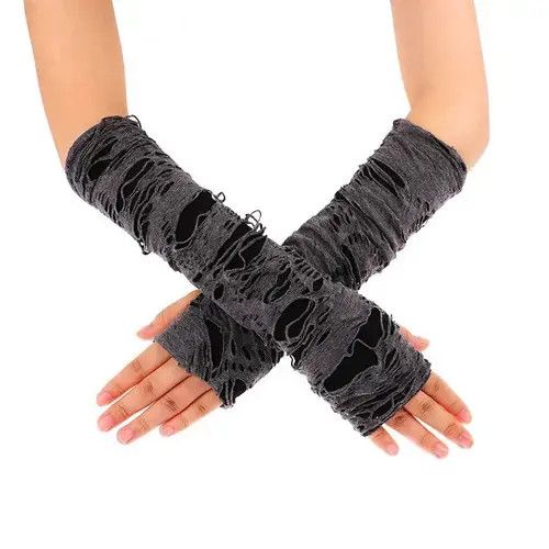 Japanese Brand Gothic Ripped Slit Fingerless Gloves Size ONE SIZE - 2 Thumbnail