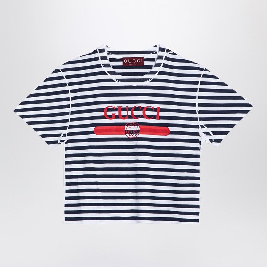 Gucci o1d2blof0824 Striped Cotton T-Shirt With Logo Print Size XS / US 0-2 / IT 36-38 - 1 Thumbnail