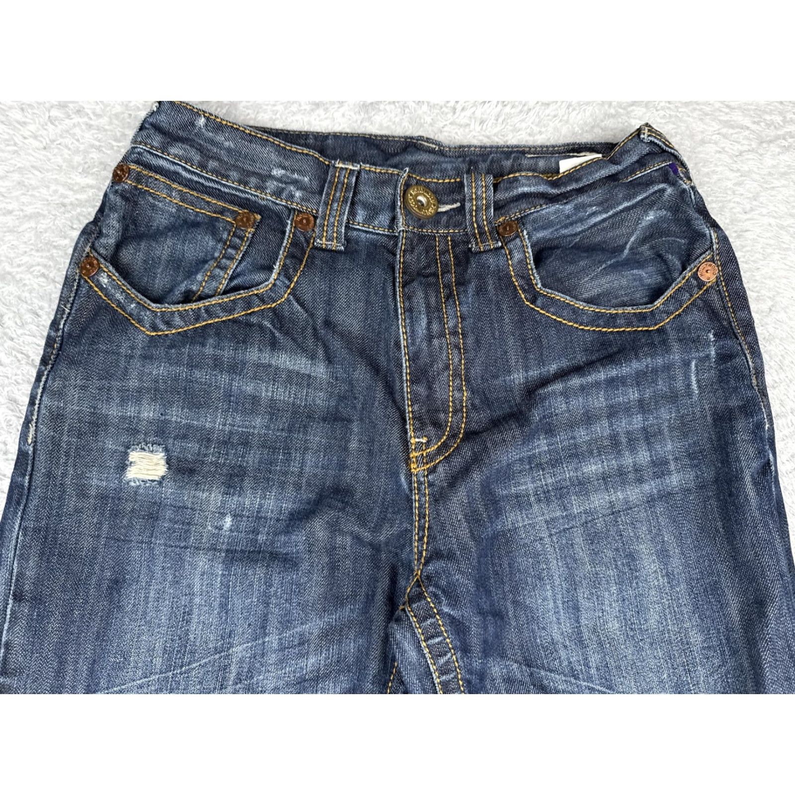 Vintage Hollywood Jeans Girls 18 Blue Denim Bootcut Distressed 5-Pocket Low Boot Jeans Size 40" / US 18 - 4 Thumbnail
