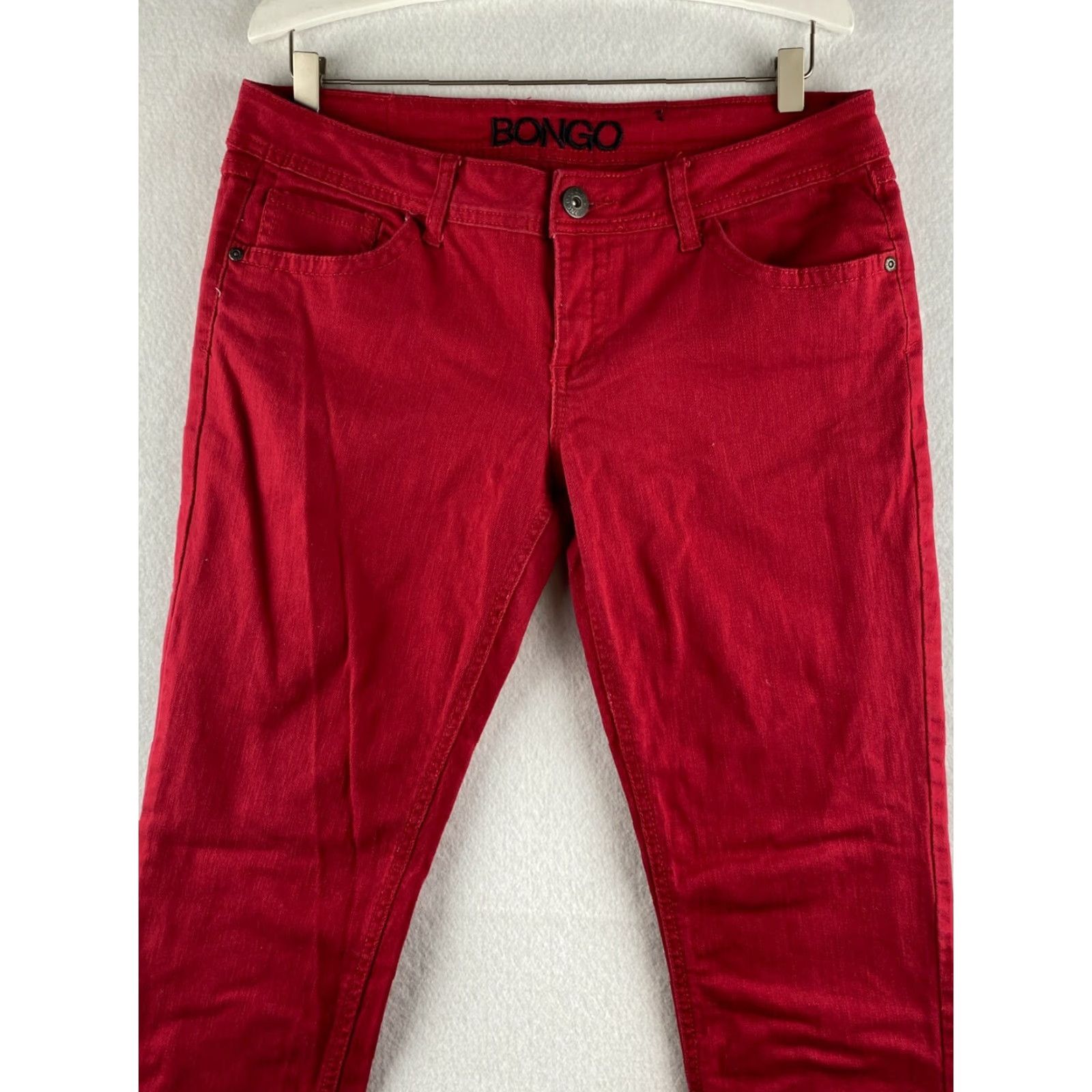 Vintage Bongo Jeans Womens 13 Red Ankle Mid-Rise Stretch Denim Pants Dark Wash Casual Size 34" / US 12 / IT 48 - 2 Thumbnail