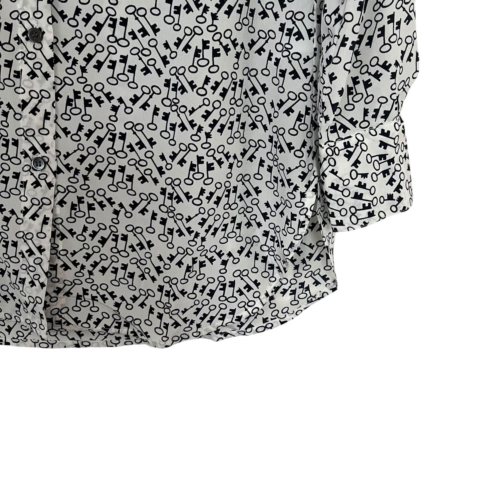 J.Crew J.Crew Women’s White Silk Button-Up Shirt – Black Key Print Size XS / US 0-2 / IT 36-38 - 4 Thumbnail
