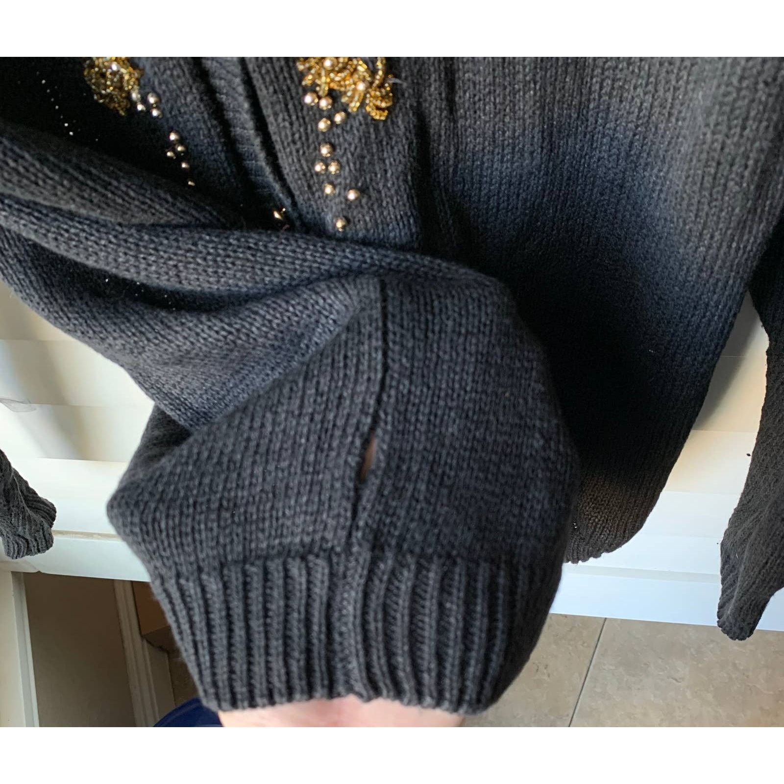 Vintage Vintage Gold Beaded and Sequin Black Cardigan Sweater Medium Size M / US 6-8 / IT 42-44 - 9 Thumbnail
