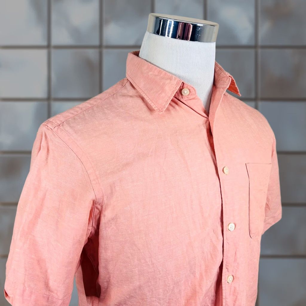 Uniqlo Uniqlo Mens Small Regular Fit Peach Solid Linen Cotton Blend Button Front Shirt Size US S / EU 44-46 / 1 - 1 Thumbnail