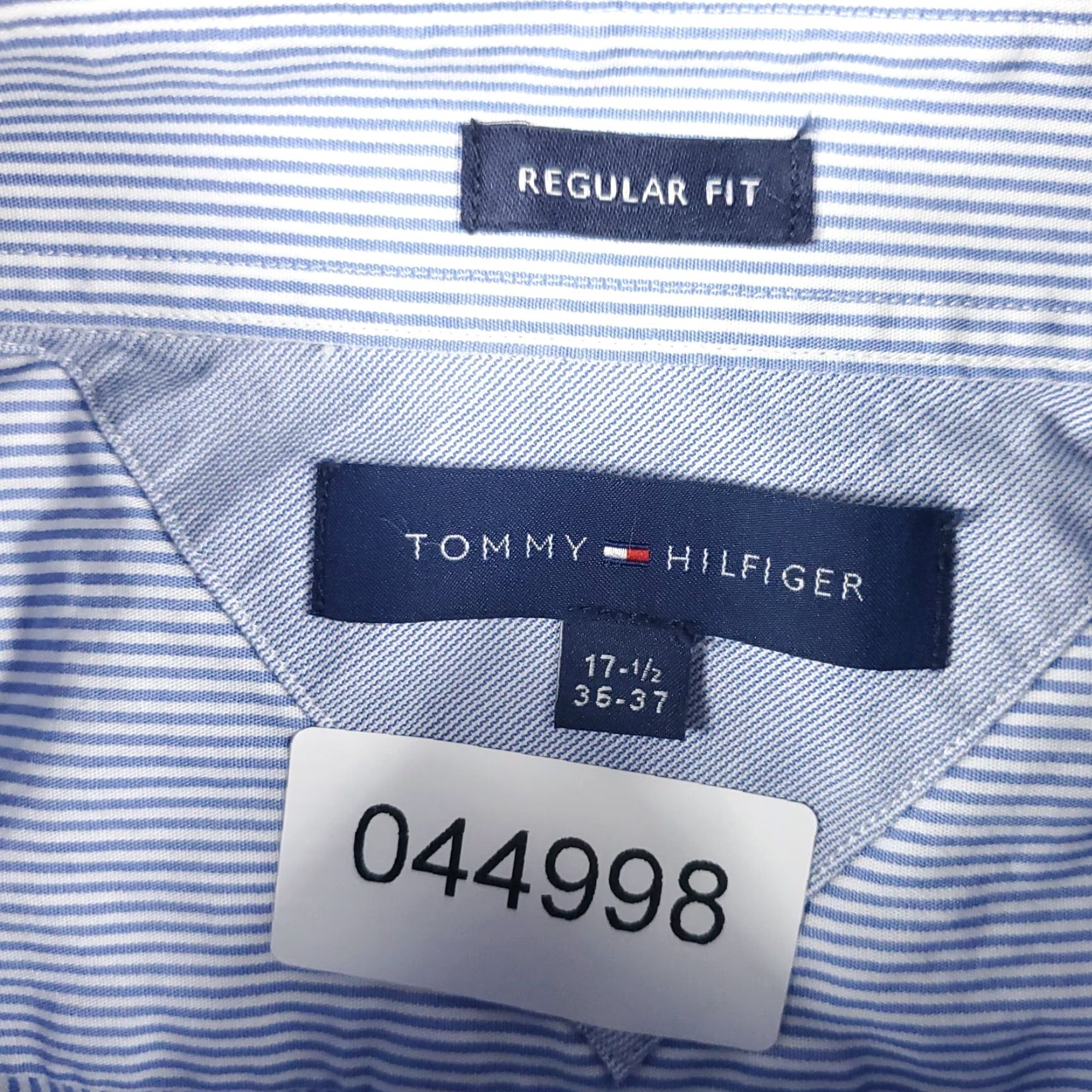 Tommy Hilfiger VINTAGE Tommy Hilfiger Shirt Mens 17.5 Blue Striped Dress Button Up Long Sleeve Adult Medium Blue | 17.5 in Neck | Classic Preppy Style Mens Size 46R - 7 Thumbnail