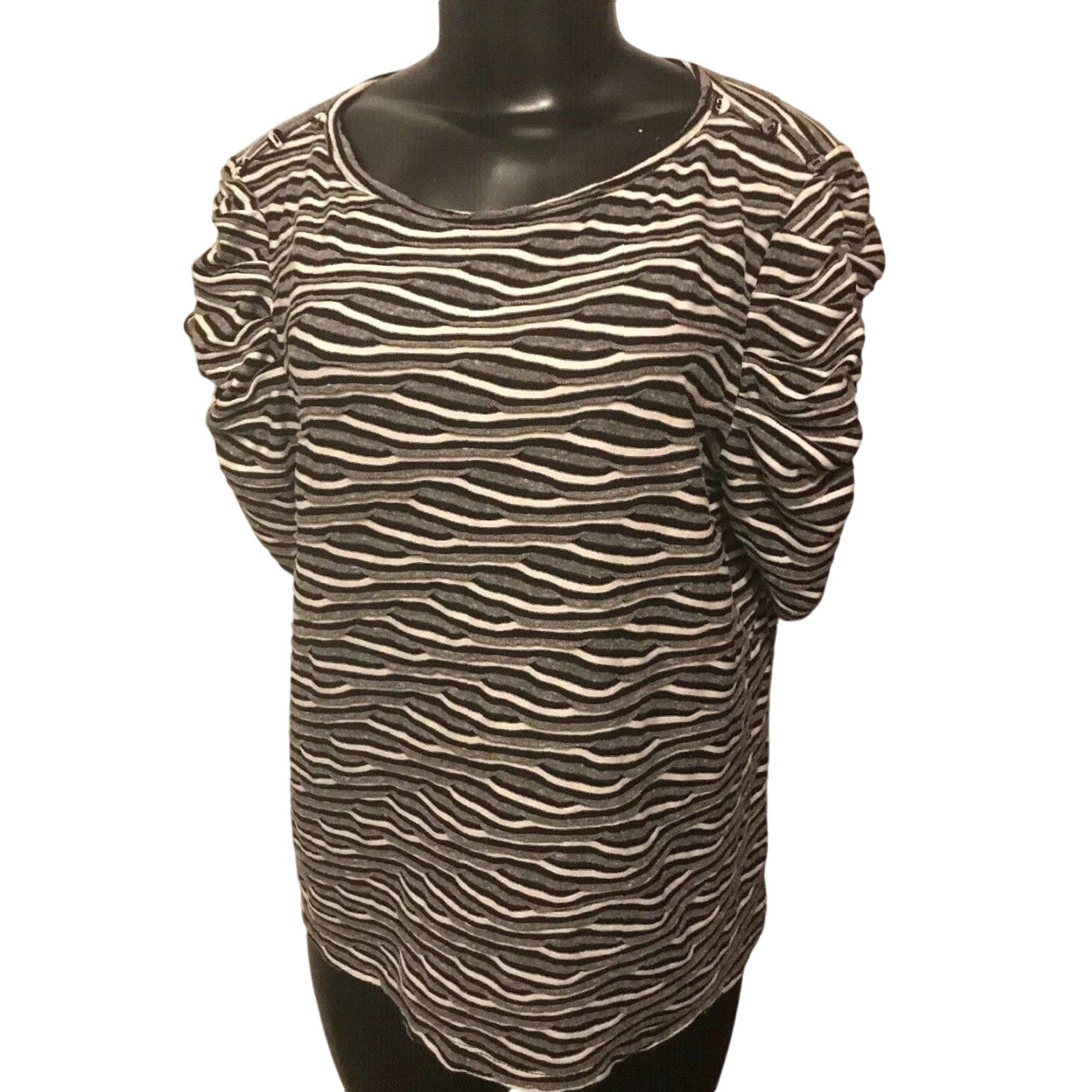 Vintage VINTAGE New Directions Shirt Striped Short Sleeve Womens Pullover XS XL Petite Pullover Black Striped 3 Button Shoulder Knit Top Womens Size XL / US 12-14 / IT 48-50 - 3 Thumbnail
