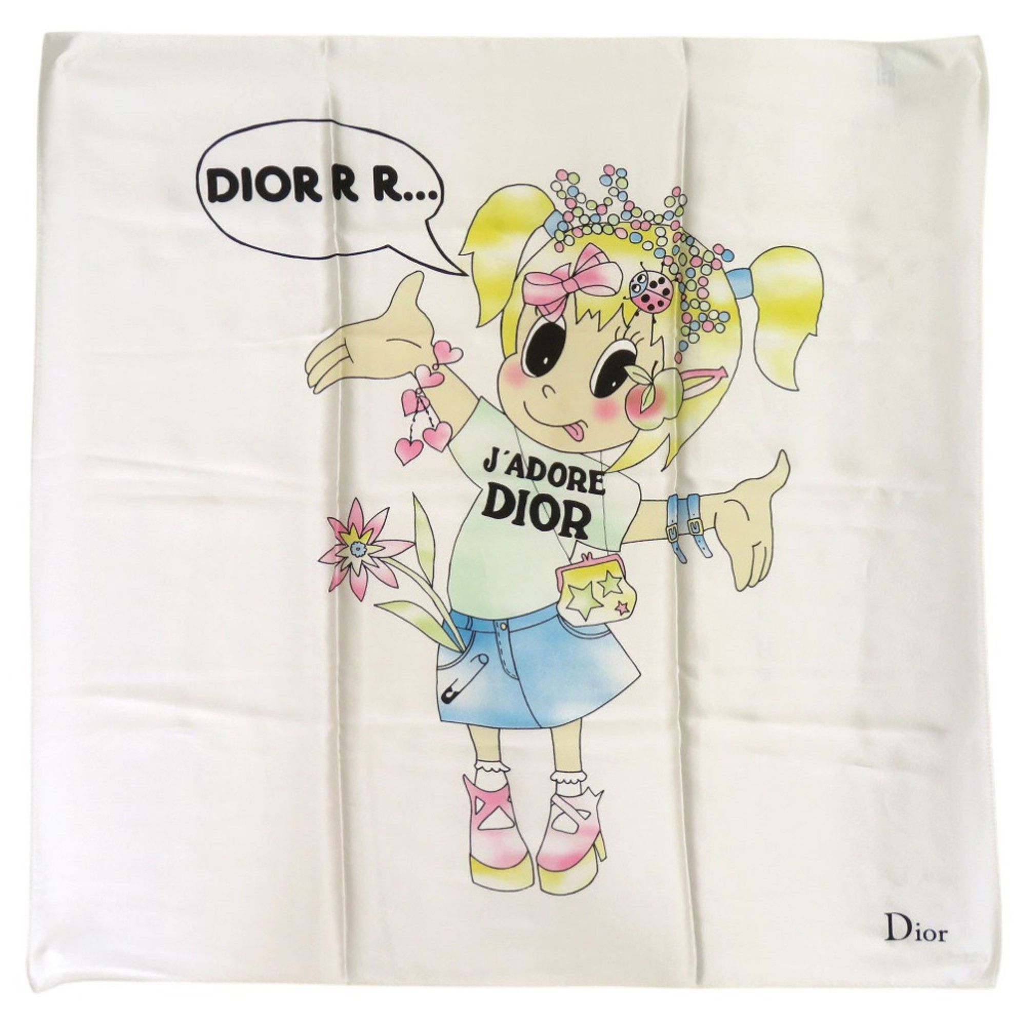 Dior Christian Dior J'ADORE DIOR Scarf/Muffler with Heart, Ribbon, and Flower Design, Silk, White, 0026, for Girls Size ONE SIZE - 1 Thumbnail