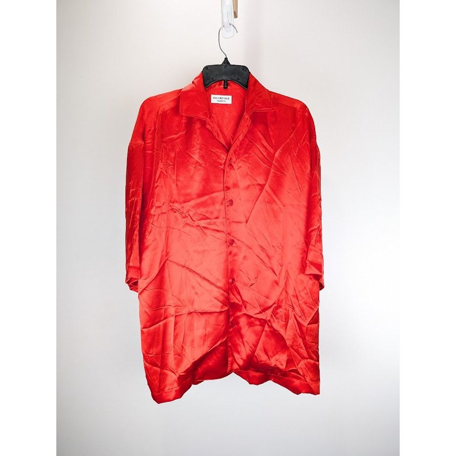 Balenciaga o1rshd1 Short Sleeve Shirt in Red Size US M / EU 48-50 / 2 - 2 Thumbnail