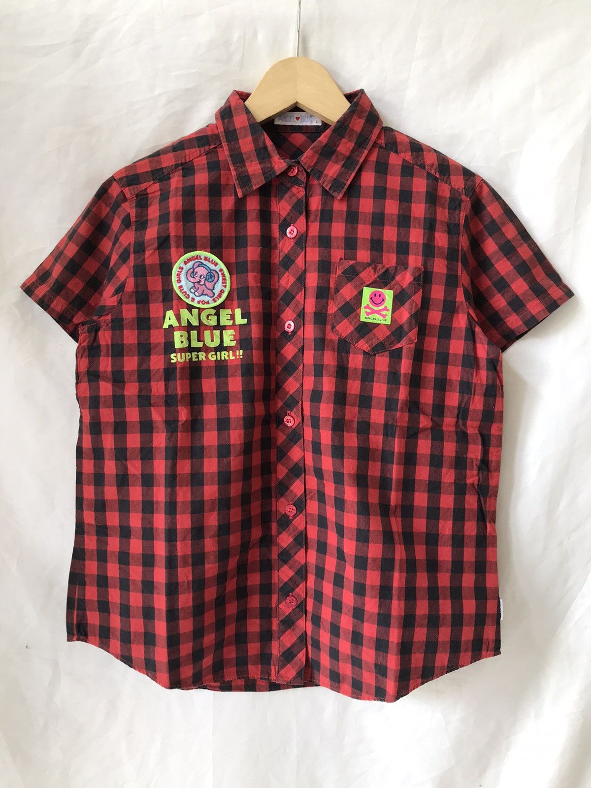 Image of 1990S Angel Blue Y2K Shirts in Black/Red, Men's (Size Small)