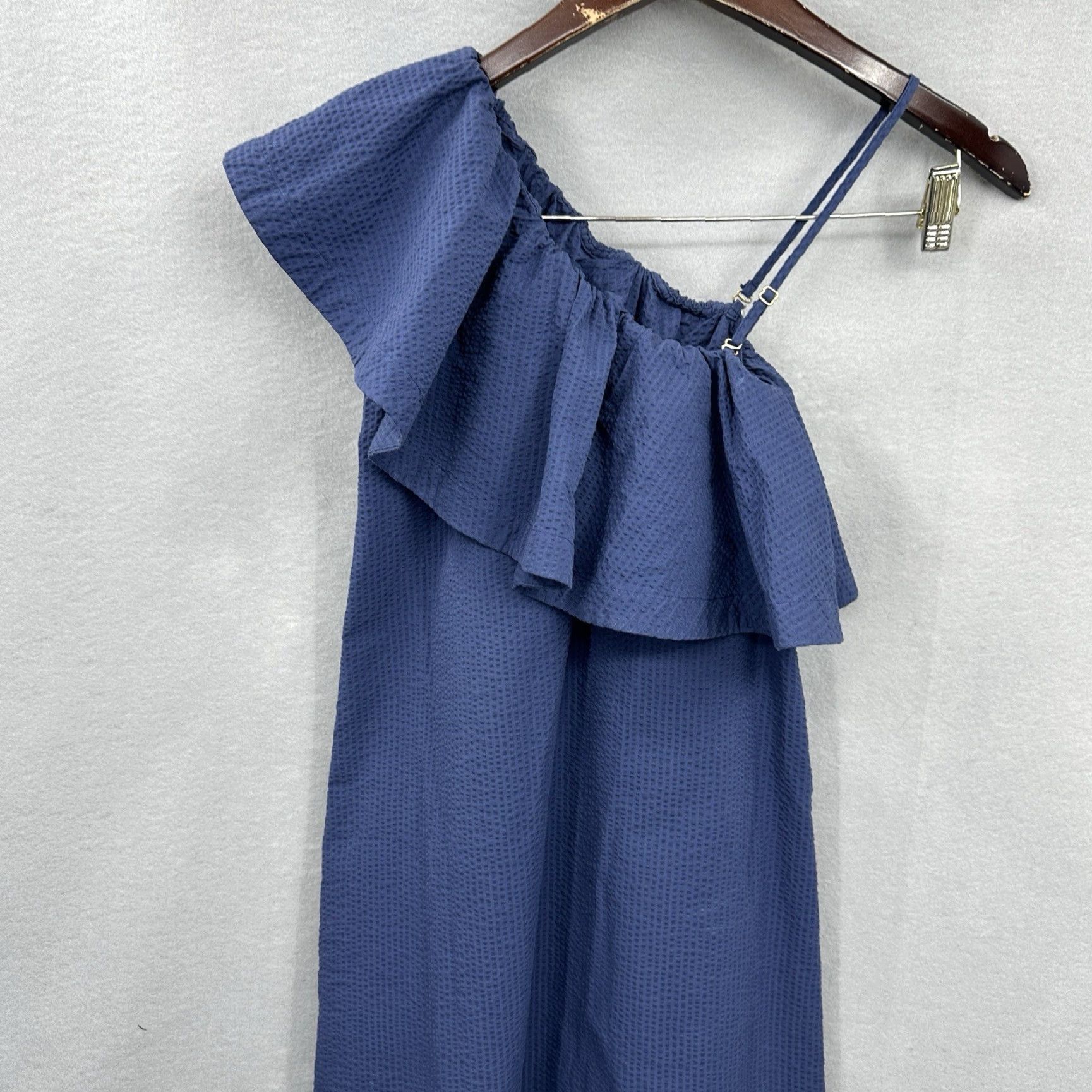 Vintage Cuyana One Shoulder Dress XS Blue Mini Seersucker Women Sleeveless Size XS / US 0-2 / IT 36-38 - 6 Thumbnail