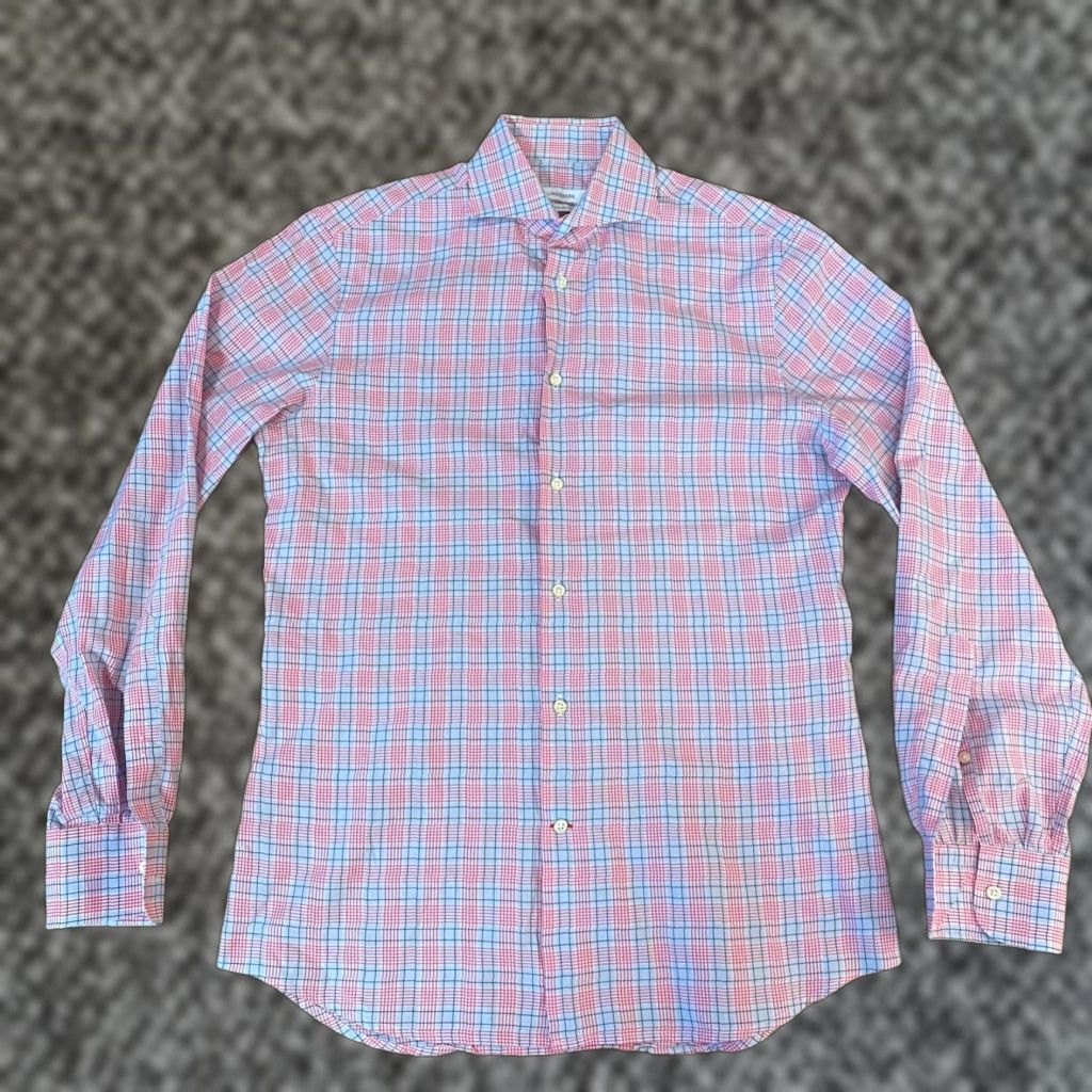 J.Lindeberg J. Lindeberg Shirt Mens 15/38 Regular Red Gray Plaid Button Up Long Sleeve Size US M / EU 48-50 / 2 - 1 Thumbnail