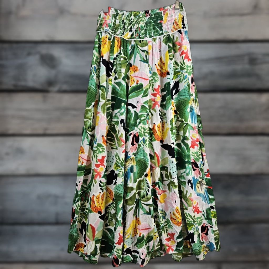 Vintage True Destinations Womens Wide Leg Cropped Pants XS Green Floral Birds Pattern Clothing Size 26" / US 2 / IT 38 - 1 Thumbnail