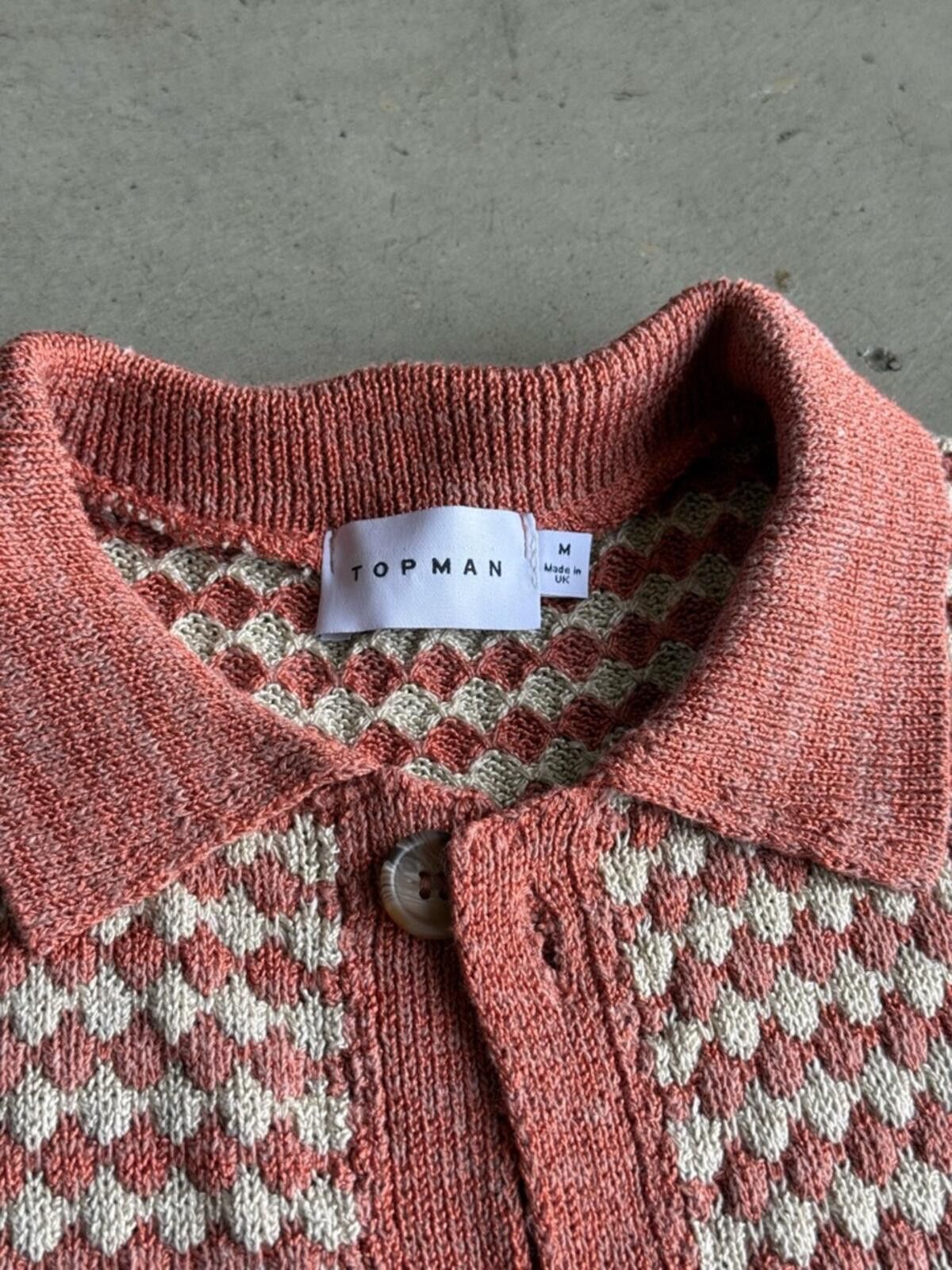 Topman Topman / Crochet Knit Button Up Polo Textured / Rust Size US M / EU 48-50 / 2 - 5 Thumbnail