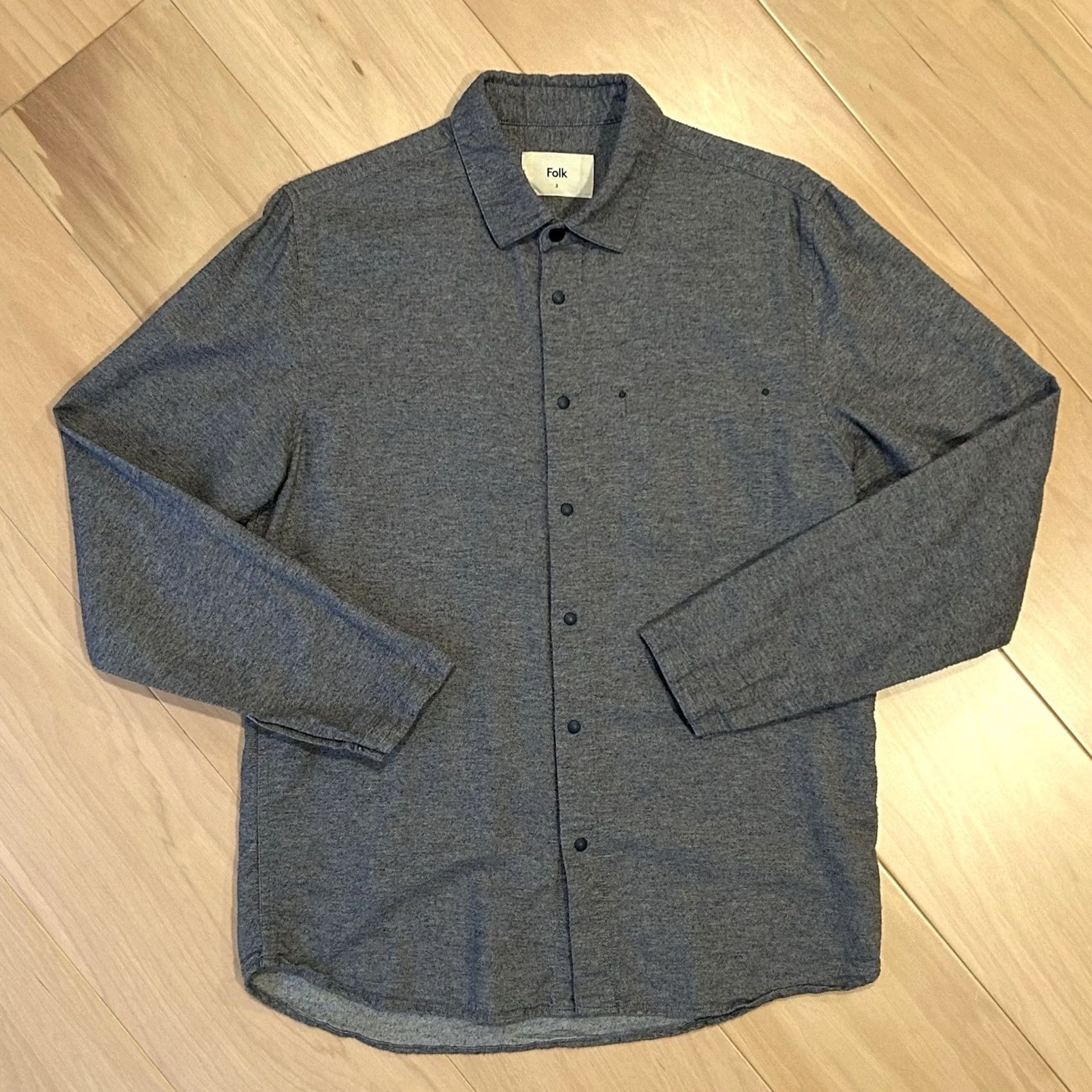 Folk Folk Button-Up Shirt Men's Snap Cotton Long Sleeve Grayish Blue Regular Fit Pocketed 3 Size US M / EU 48-50 / 2 - 2 Thumbnail
