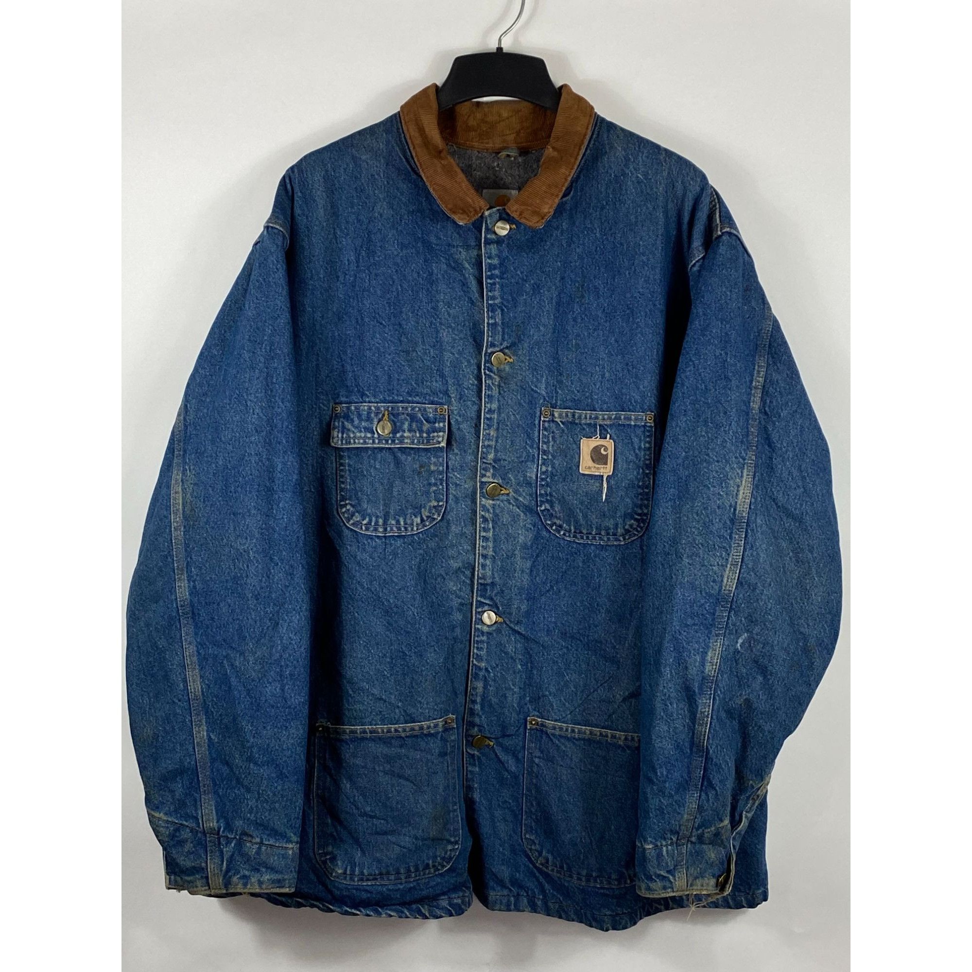 image of Vintage Carhartt C59 Dst Corduroy Collar Denim Work Chore Ja in Blue, Men's (Size 2XL)