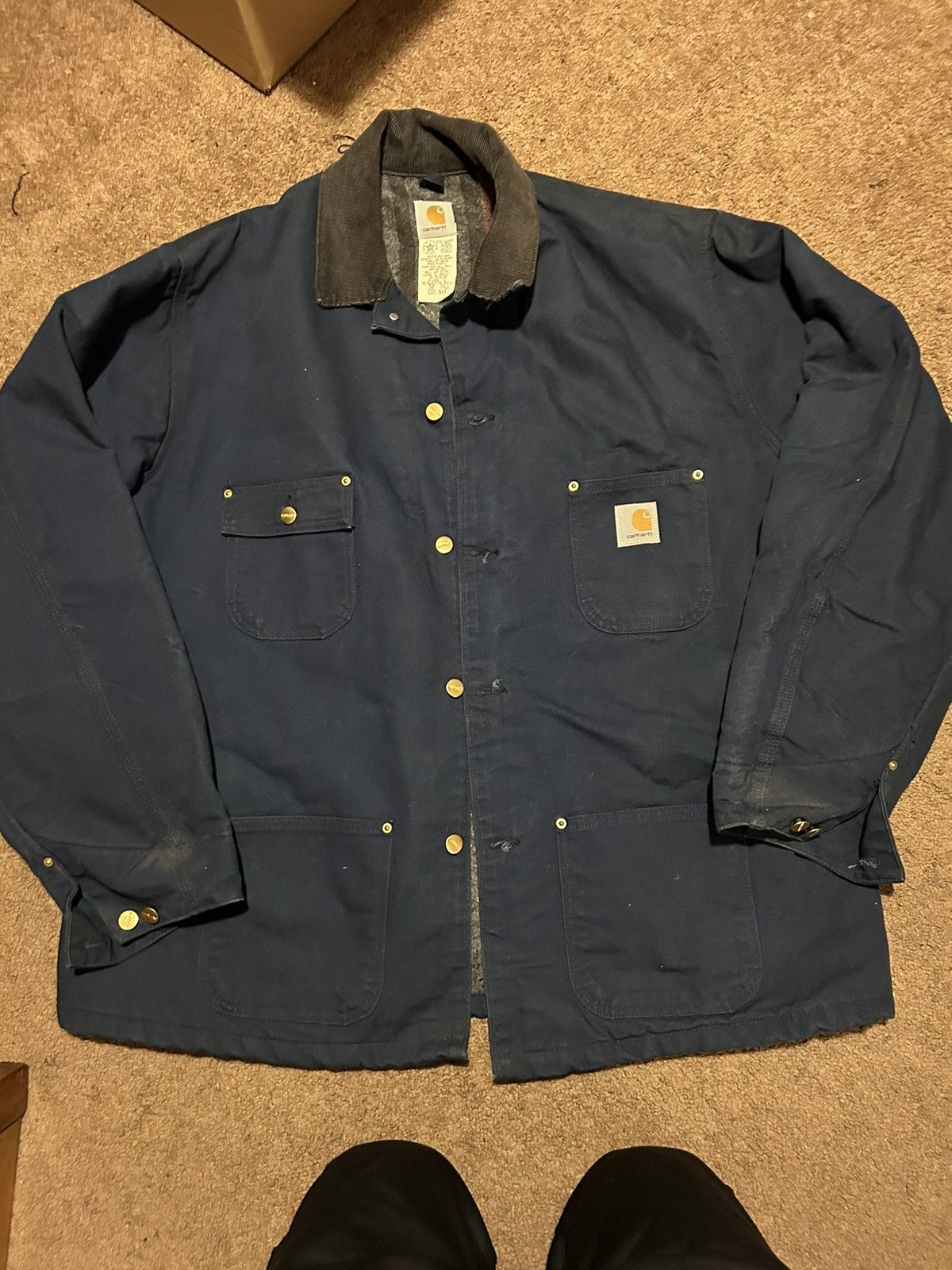 image of Vintage Carhartt Blank Lined Chore Coat in Blue, Men's (Size XL)