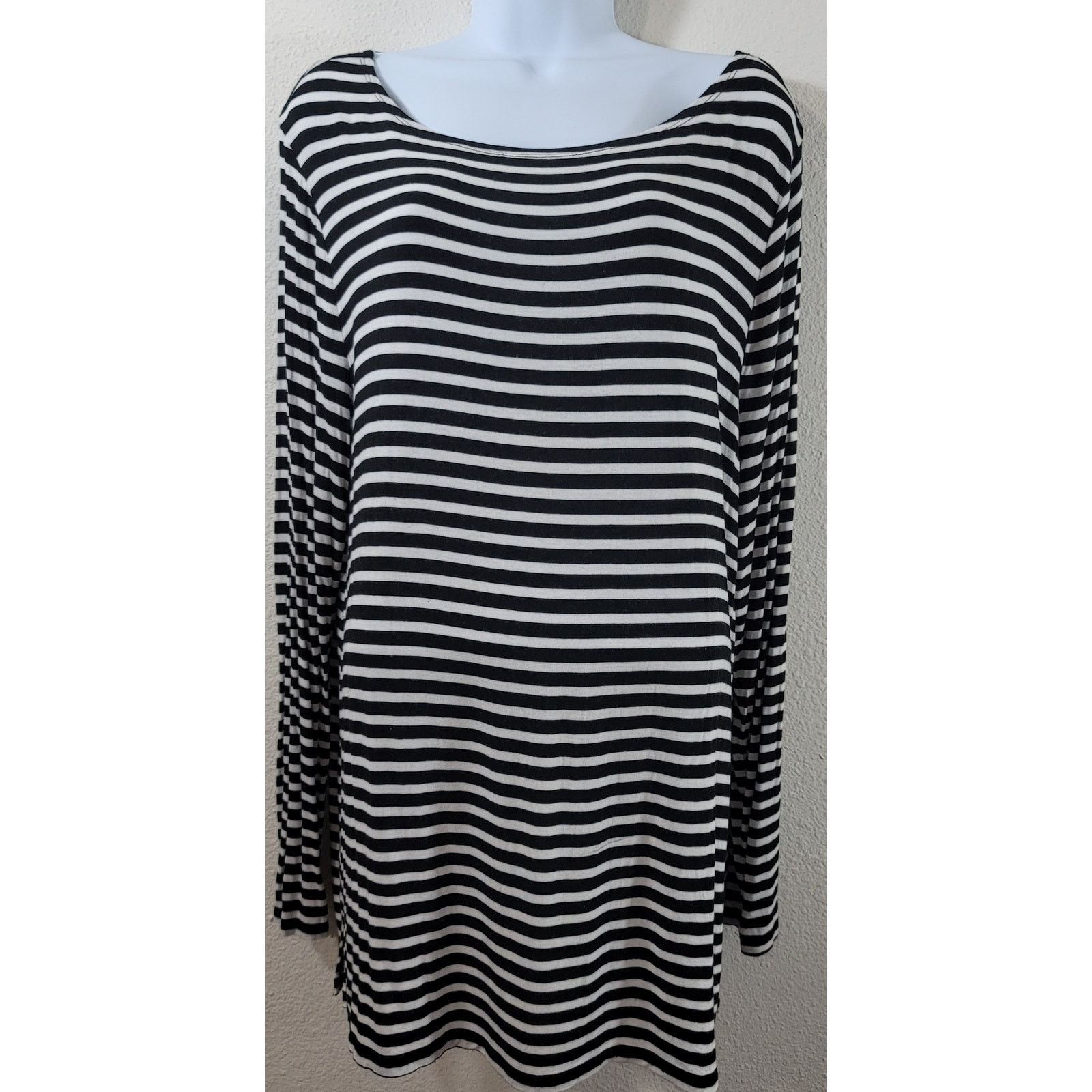 Luxe Luxe Black White Striped Long Sleeve Top XXL Lightweight Size XXL / US 16-18 / IT 52-54 - 1 Thumbnail