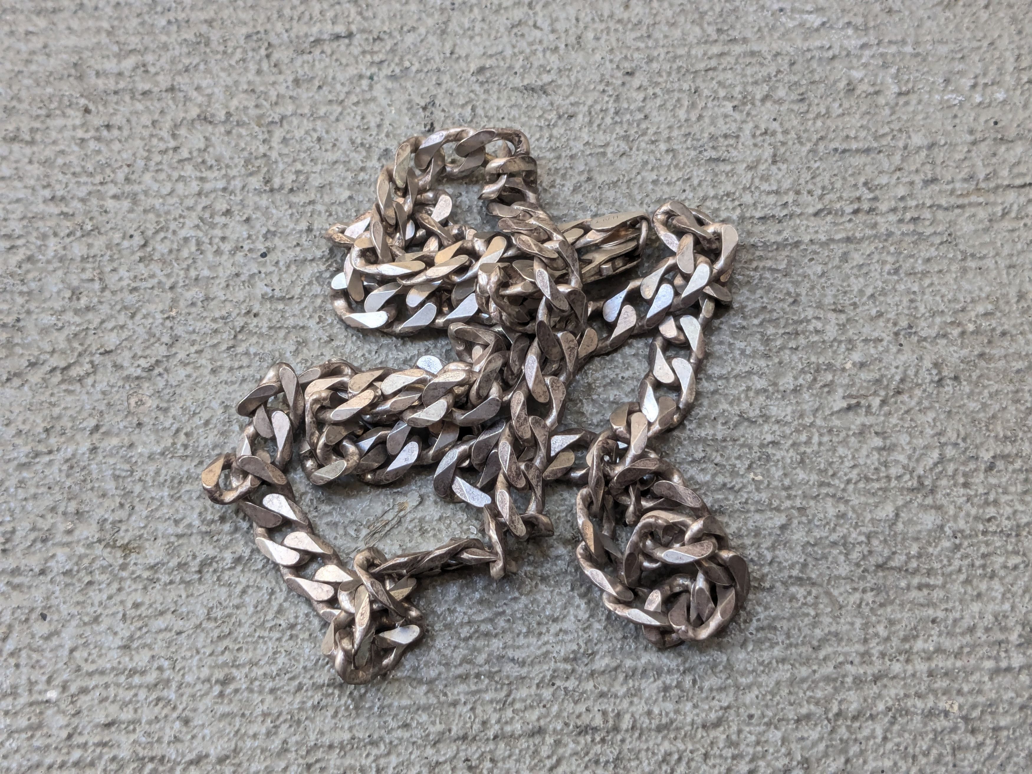 Jewelry Vintage Sterling Silver Necklace Cuban Curb 30" Italy Chain Size ONE SIZE - 11 Thumbnail
