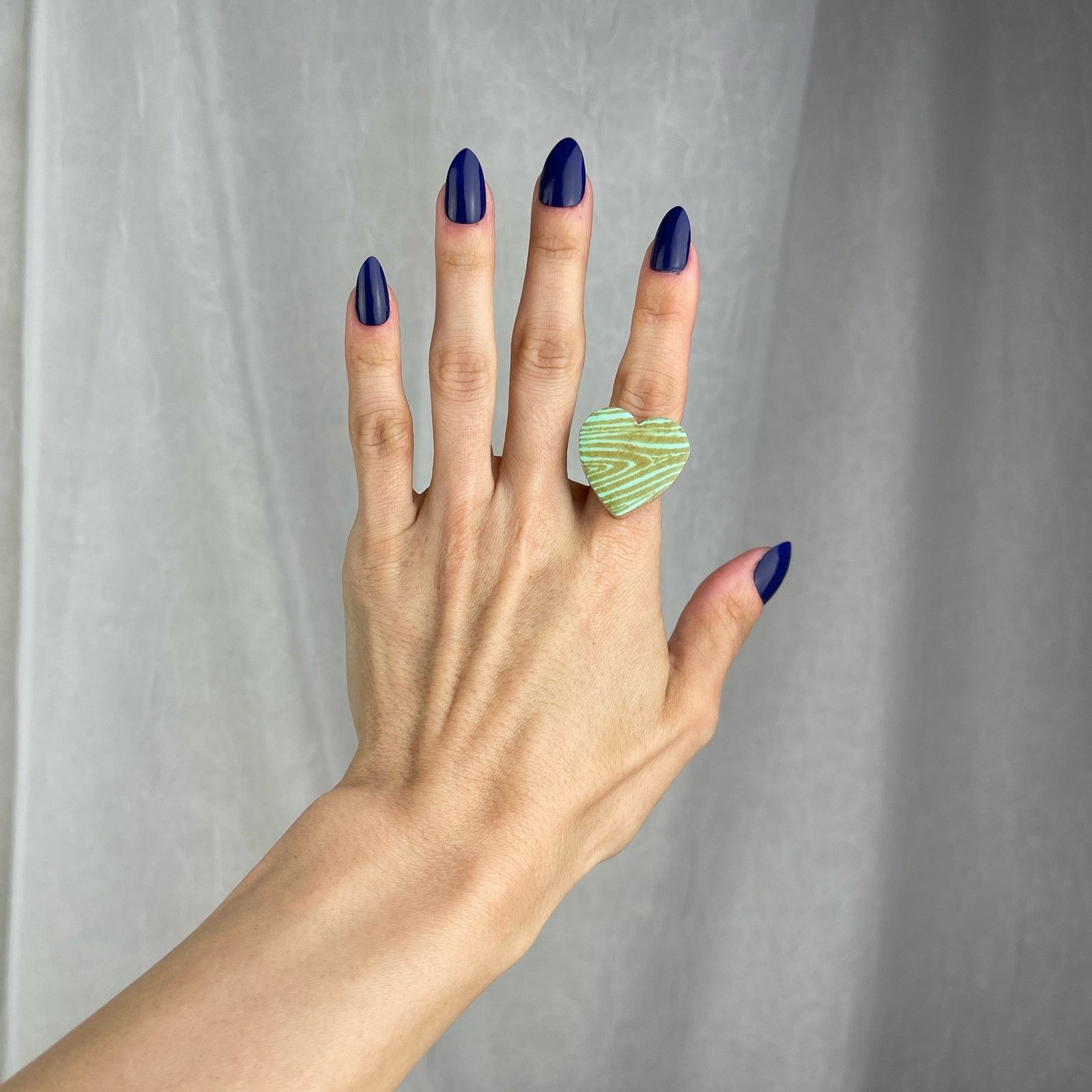 Handmade Steppie Co. Wooden Heart Adjustable Ring Mint Green Striped Size ONE SIZE - 9 Thumbnail
