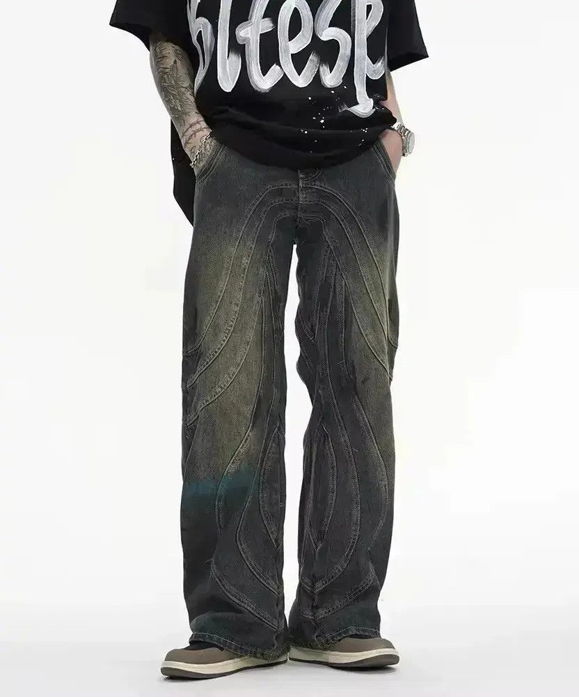 Japanese Brand Patchwork Design Washed Trendy Graffiti Straight Jeans Size US 34 / EU 50 - 6 Thumbnail