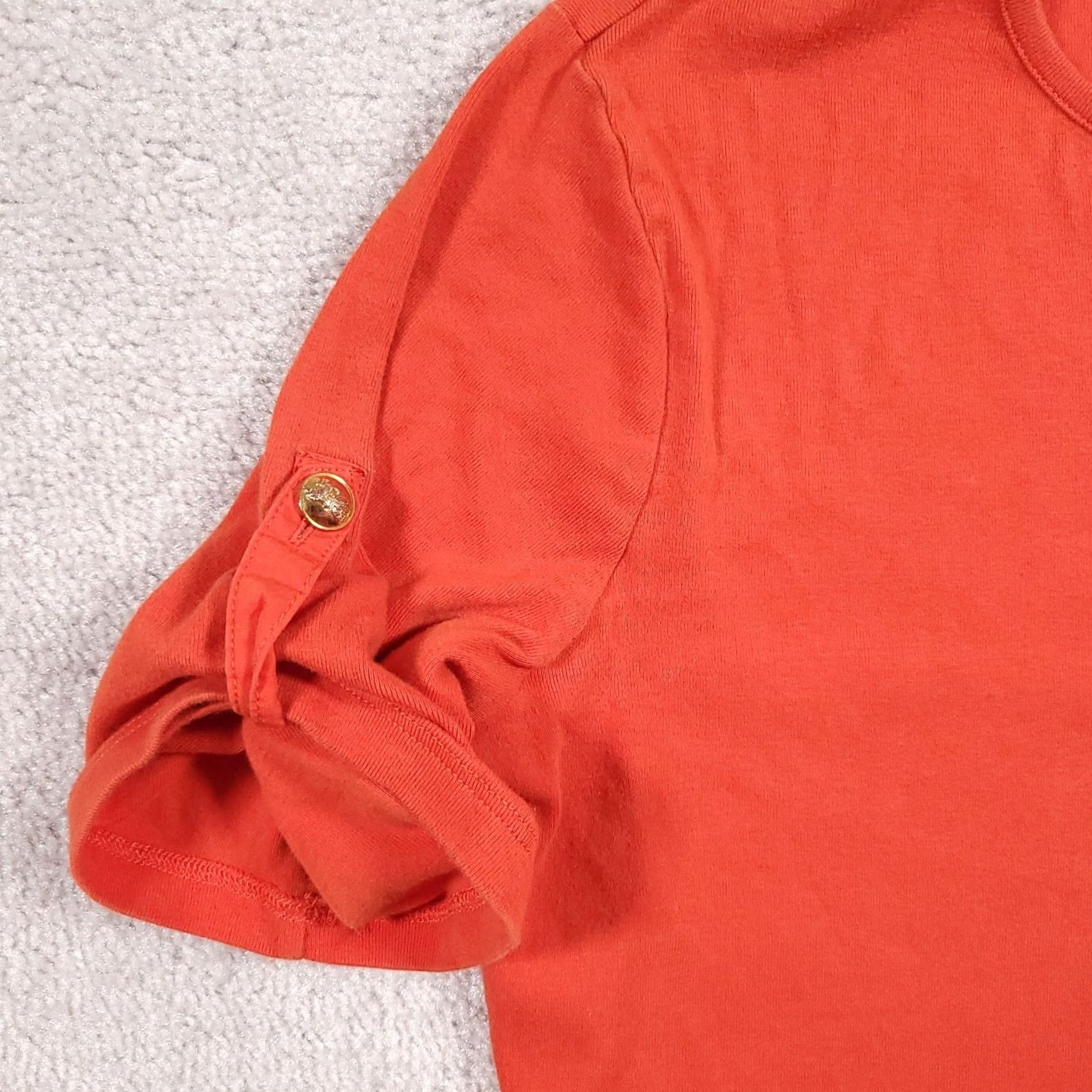 Ralph Lauren VINTAGE Lauren Ralph Lauren Short Rolled Sleeve Shirt Women's Large Orange V Neck Shirt Size L / US 10 / IT 46 - 4 Thumbnail