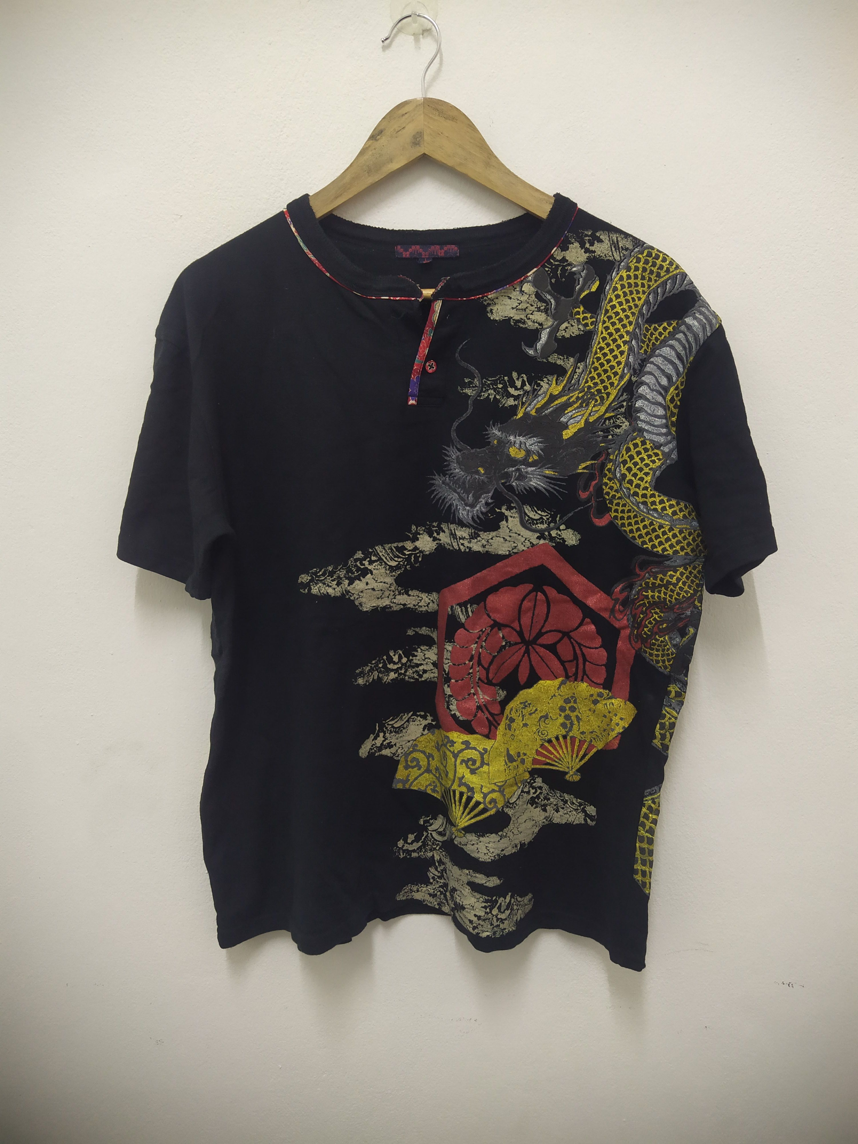 Japanese Brand Vintage Japanese Dragon Graphic Wagara T-Shirt Kimono Print Size US L / EU 52-54 / 3 - 1 Thumbnail