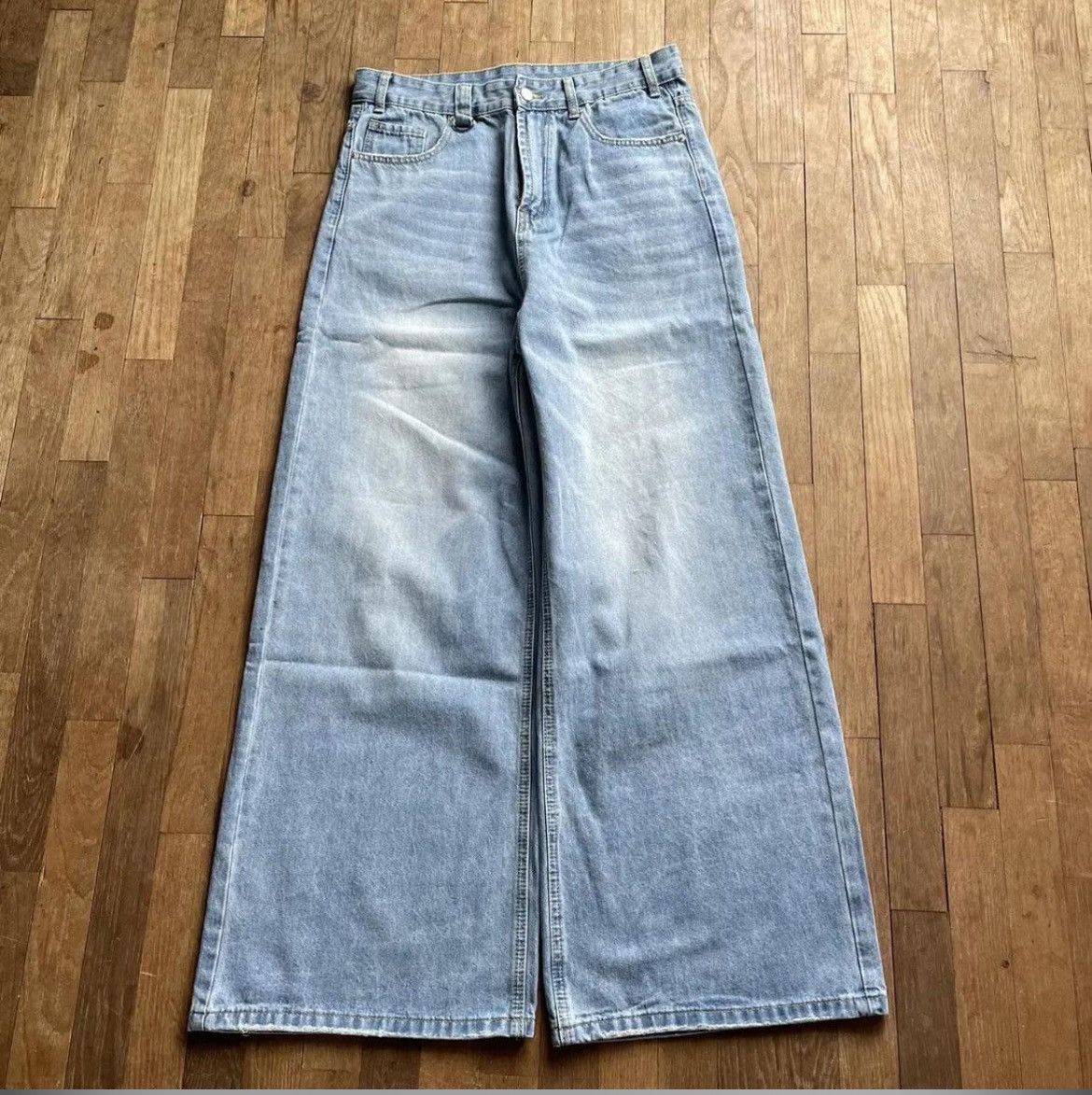 Baggy wide leg faded denim