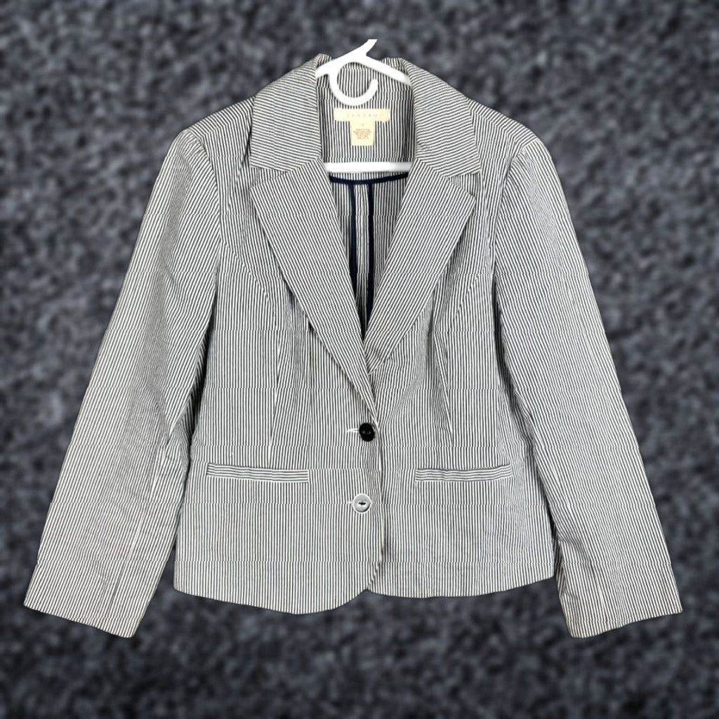 Sandro Sandro Blazer Jacket Women's Large Pinstripe 2-Button 100% Cotton Multicolor Short Sleeve Long Sleeve City Preppy Teacher Women Mens** Size L / US 10 / IT 46 - 1 Thumbnail