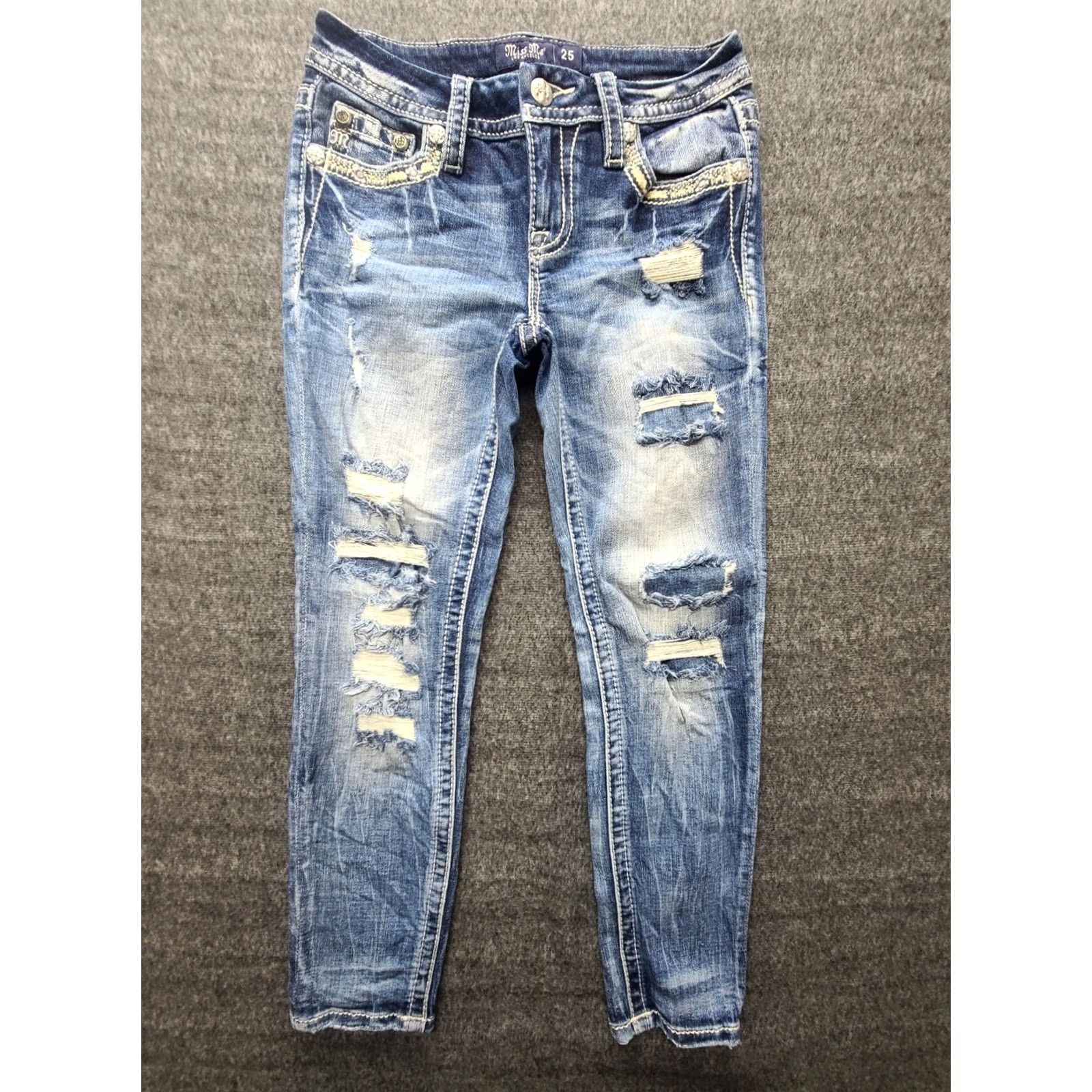Miss Me Miss Me Jeans Womens 25 Regular Ankle Mid Rise Embellished Thrashed Cowgirlcore Jeans Wide Variety of Details Size 42" / US 20 - 2 Thumbnail