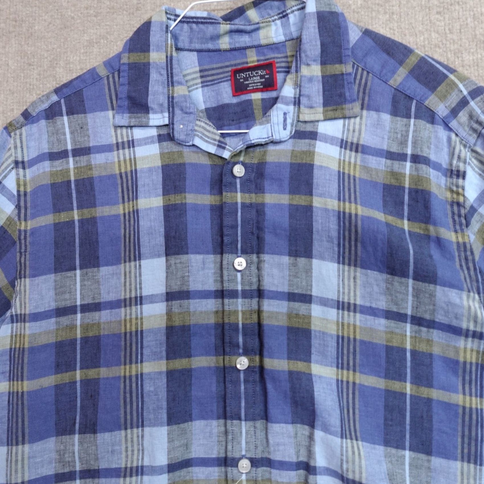 UNTUCKit UNTUCKit Mens Shirt L Blue Plaid 100% Linen Wrinkle Resistant Button-Up Collared Long Sleeve Size US L / EU 52-54 / 3 - 2 Thumbnail